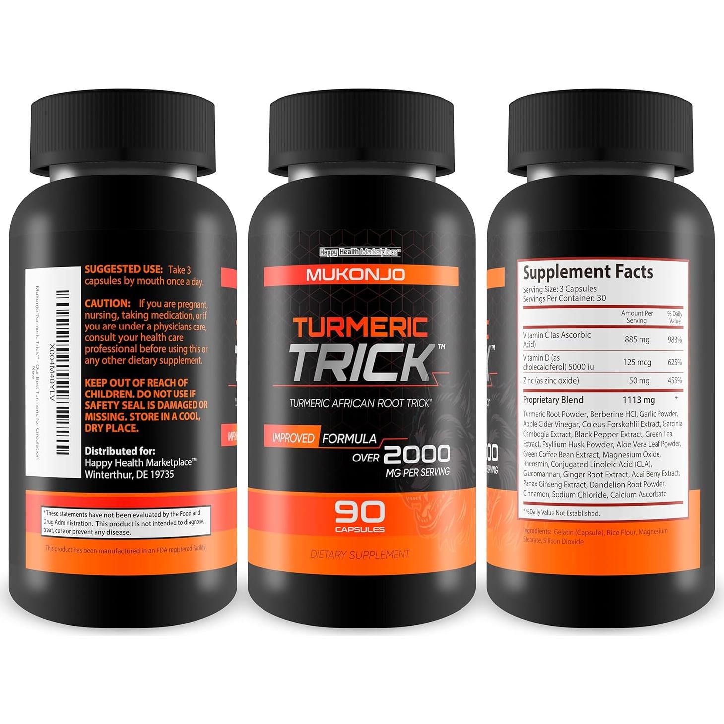 Suplemento de Cúrcuma Mukonjo con Vitamina D y Zinc para Hombres