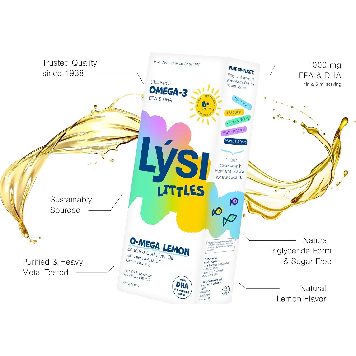 Lysi Littles Aceite de Hígado de Bacalao 1000 mg Omega-3 Limón