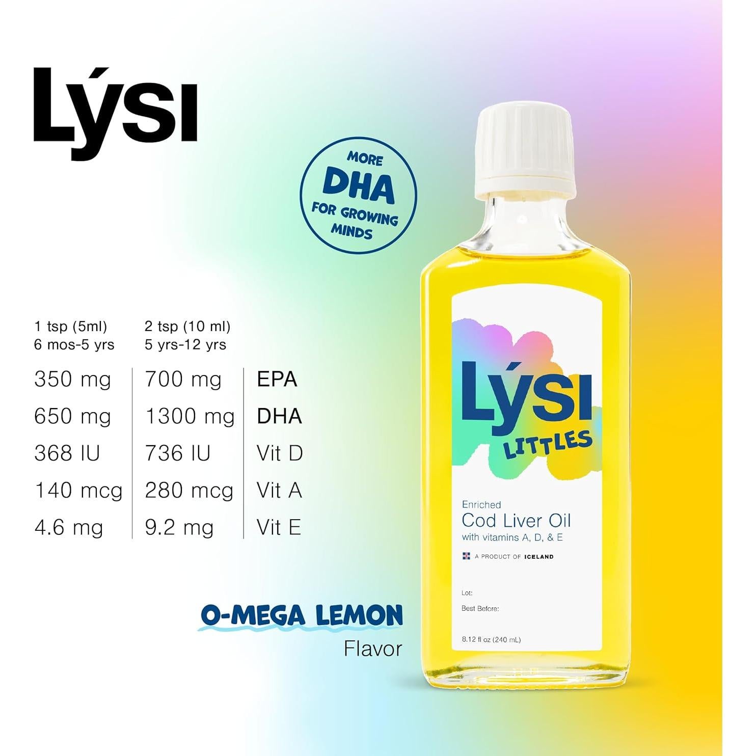 Lysi Littles Aceite de Hígado de Bacalao 1000 mg Omega-3 Limón