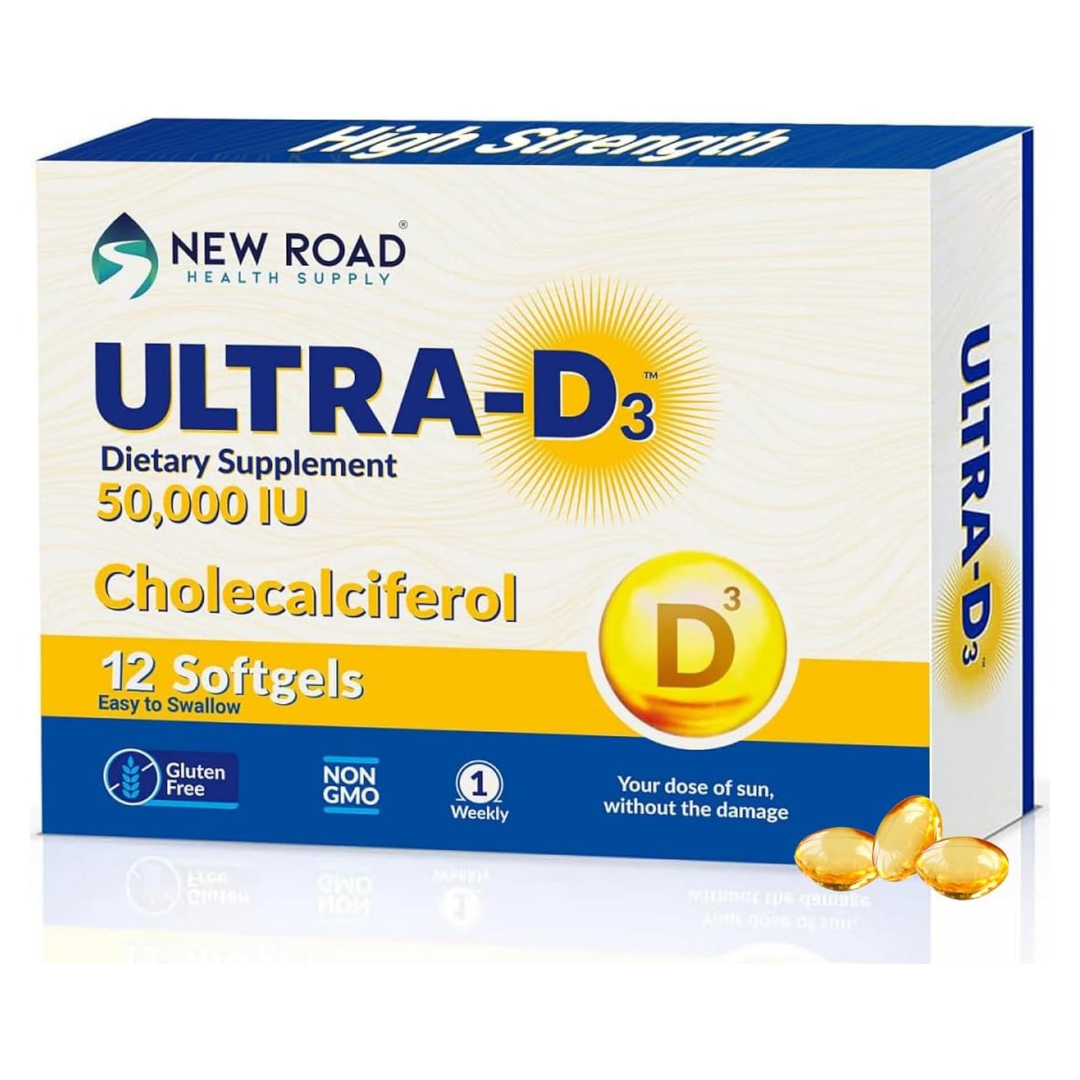 Vitamina D3 50,000 UI Suministro de Salud New Road 12 Softgels