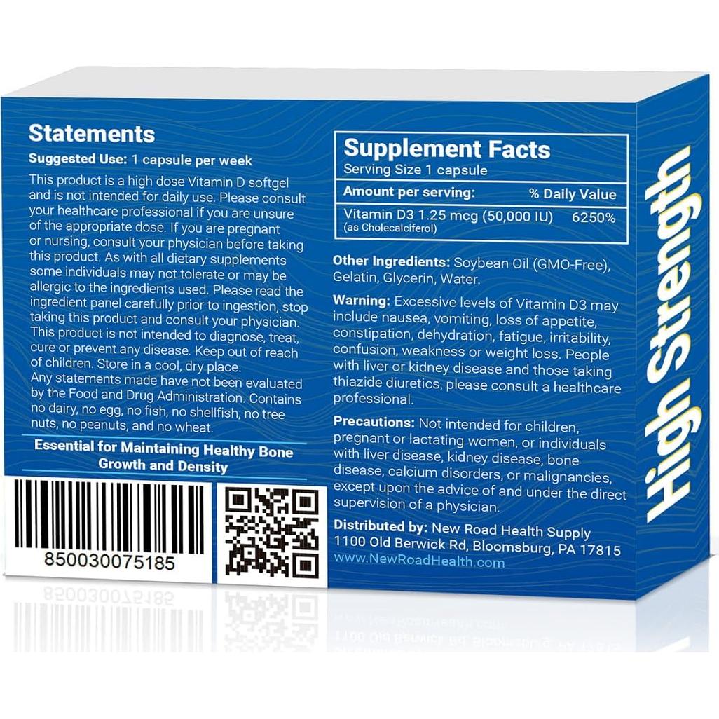 Vitamina D3 50,000 UI Suministro de Salud New Road 12 Softgels