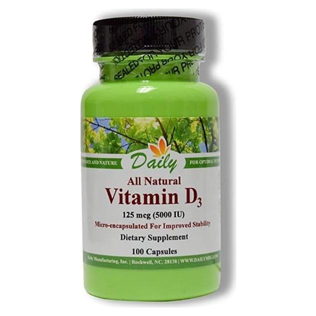 Vitamina D3 5000 IU Daily Manufacturing 100 Cápsulas Vegetarianas