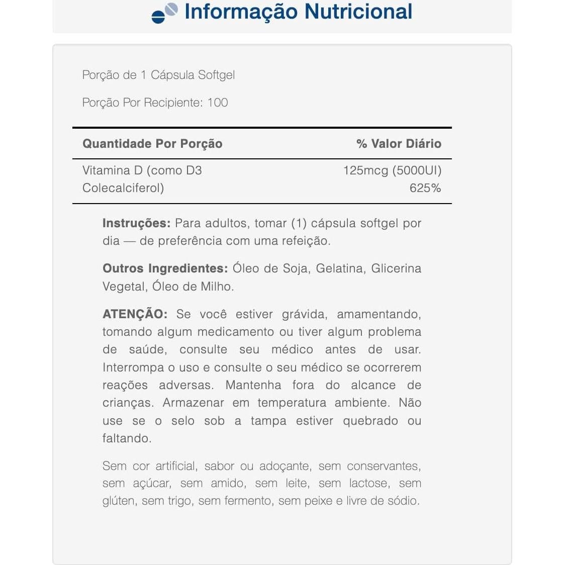 Vitamina D3 Puritan's Pride 5000 UI 100 Cápsulas