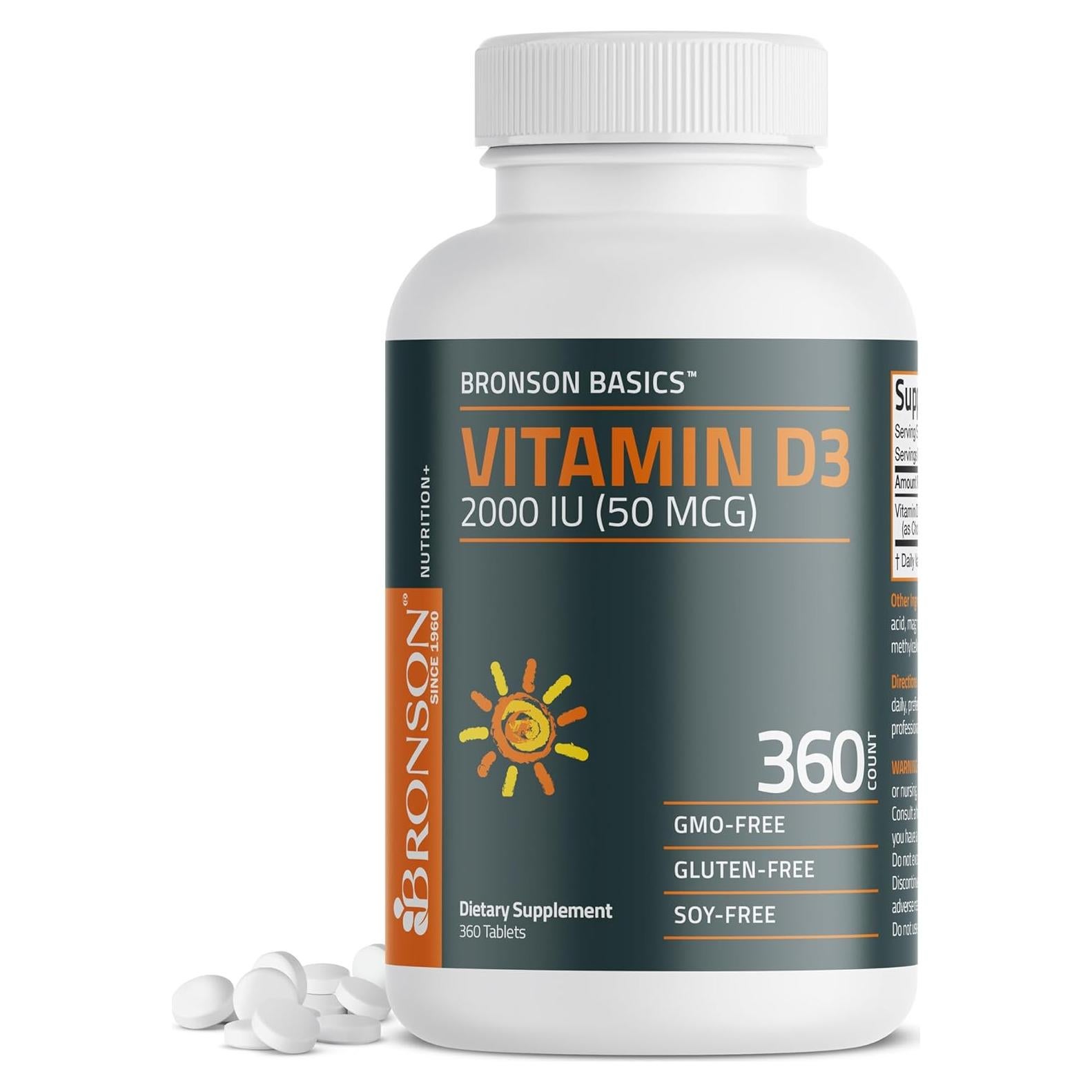 Vitamina D3 Bronson 2000 UI (50 mcg) 360 Tabletas No OGM