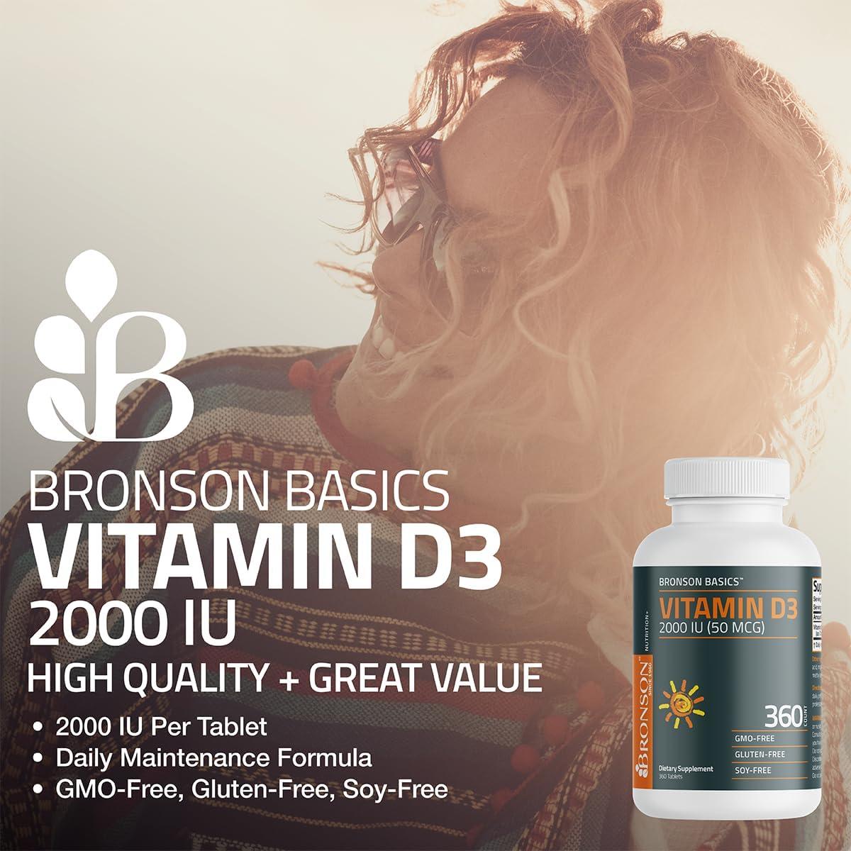 Vitamina D3 Bronson 2000 UI (50 mcg) 360 Tabletas No OGM