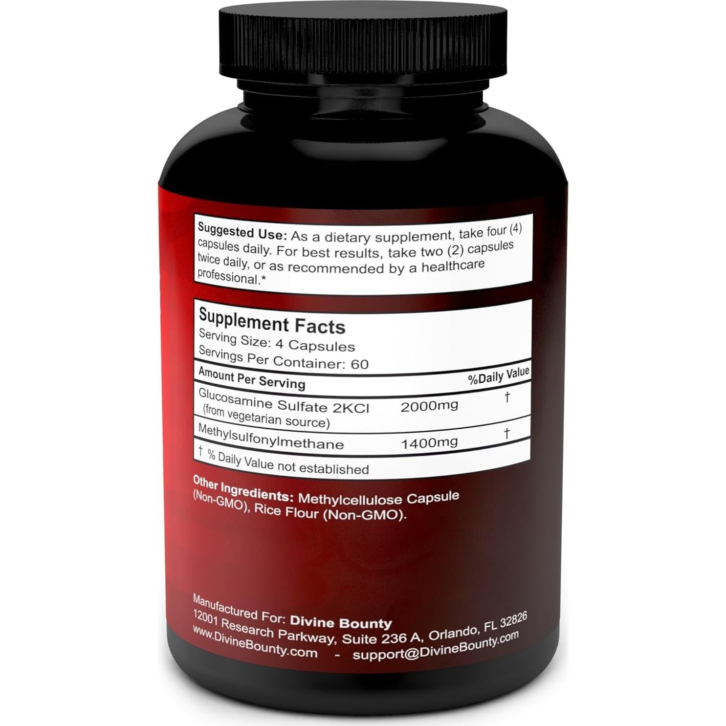 Suplemento de Glucosamina Sulfato Divine Bounty 2000mg - 240 Cápsulas Vegetarianas