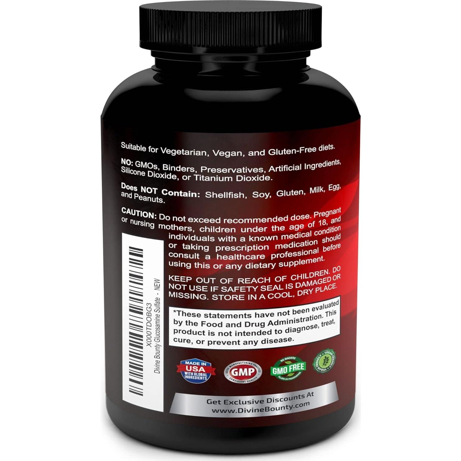 Suplemento de Glucosamina Sulfato Divine Bounty 2000mg - 240 Cápsulas Vegetarianas