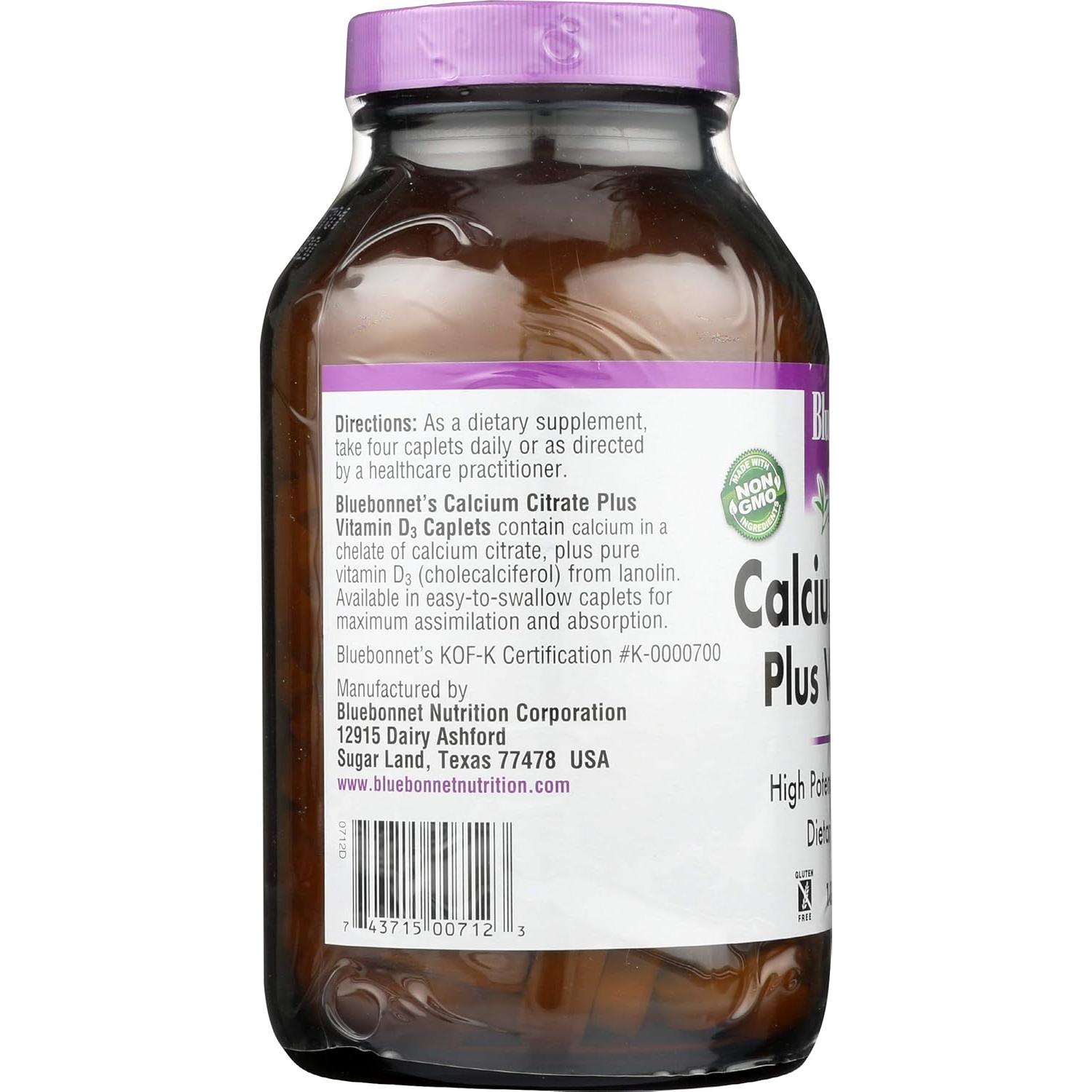 Citrato de Calcio con Vitamina D3 Bluebonnet 180 Cápsulas