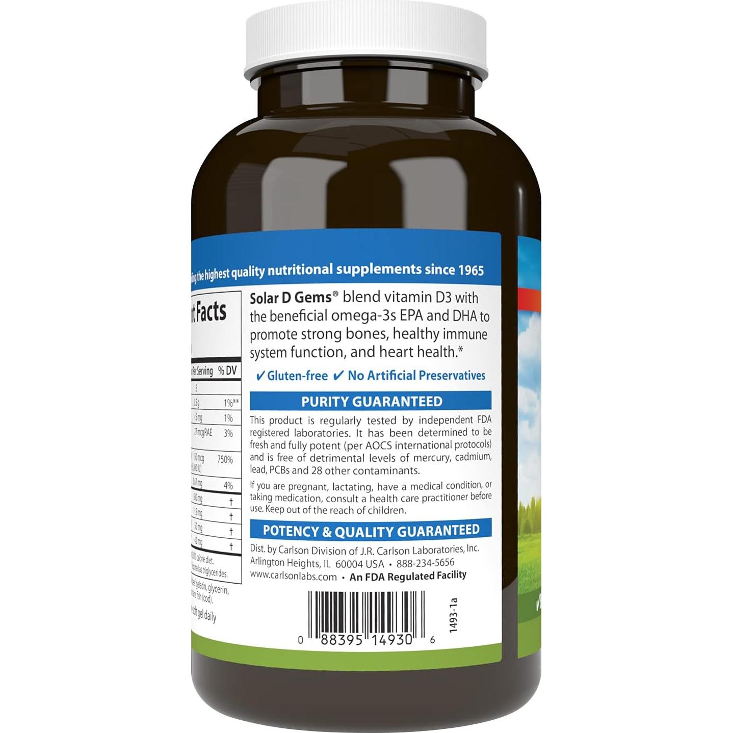 Suplemento Carlson Omega-3 y Vitamina D3 6000 IU 360 Softgels