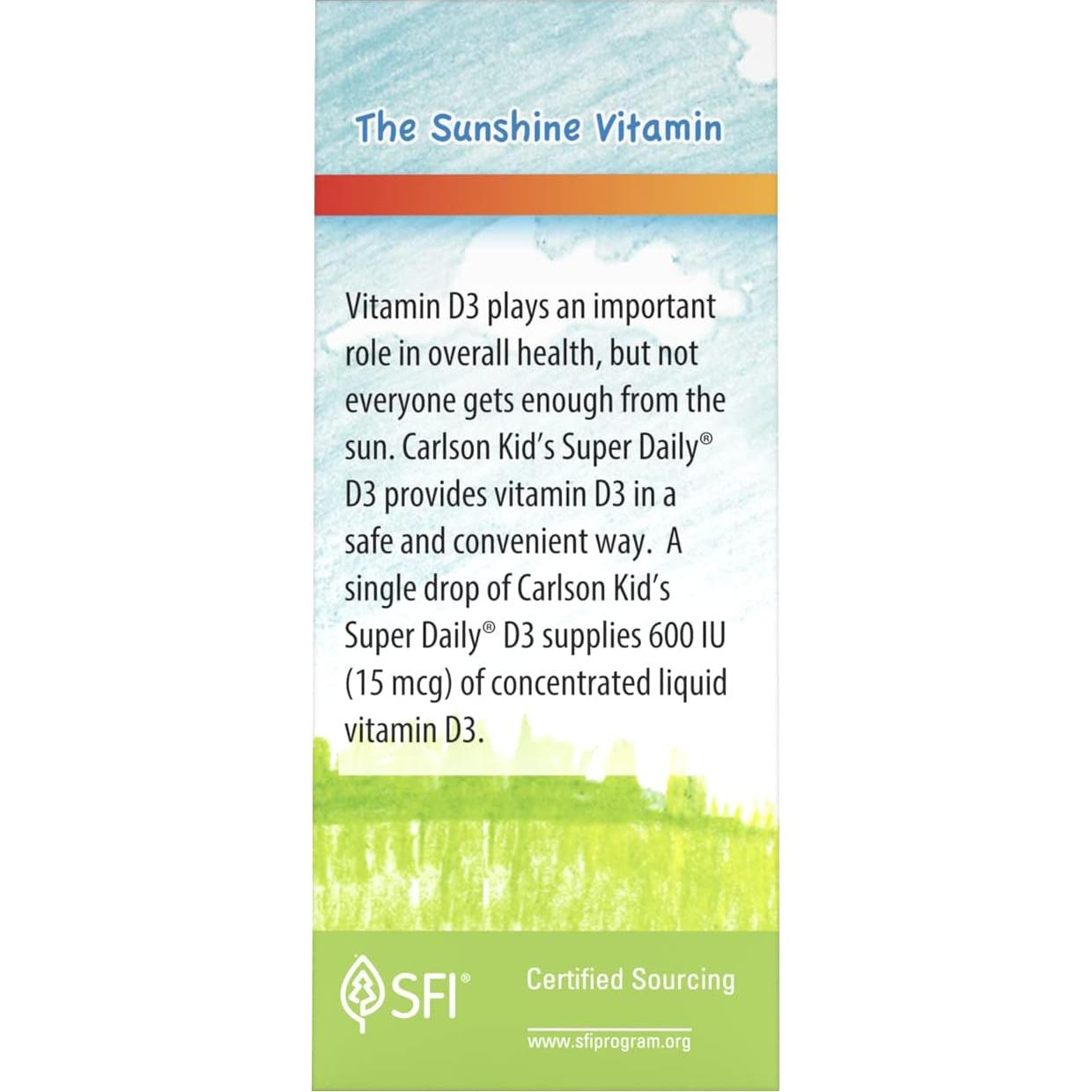 Gotas de Vitamina D3 para Niños Carlson 600 IU 90 Gotas