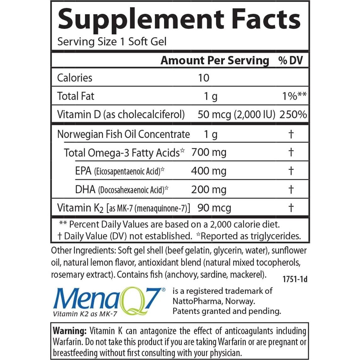 Suplemento Omega-3 Carlson Elite D3 K2 700 mg 60 Gelatinas