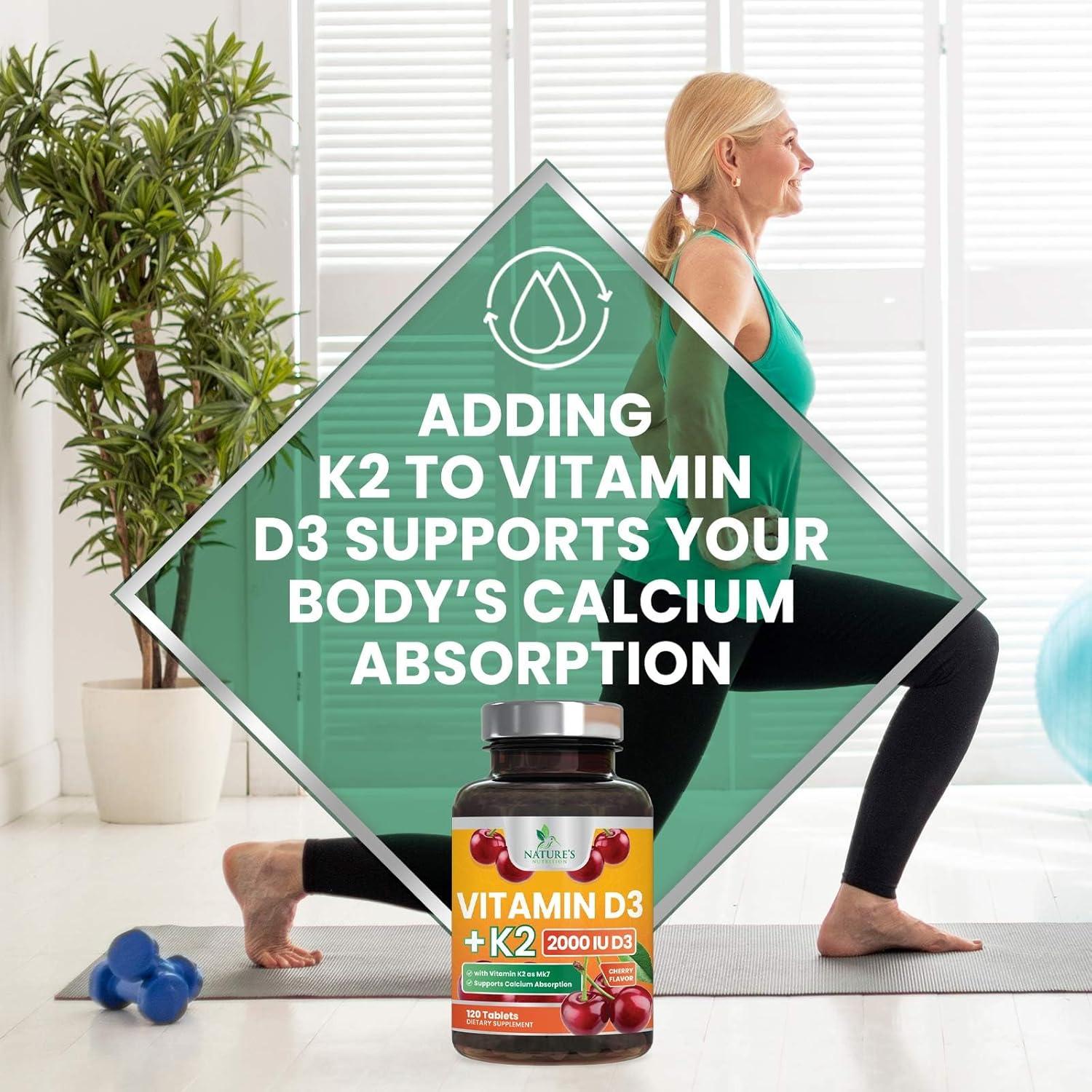 Vitamina D3 K2 2000 UI Nature's Nutrition 120 Tabletas Masticables