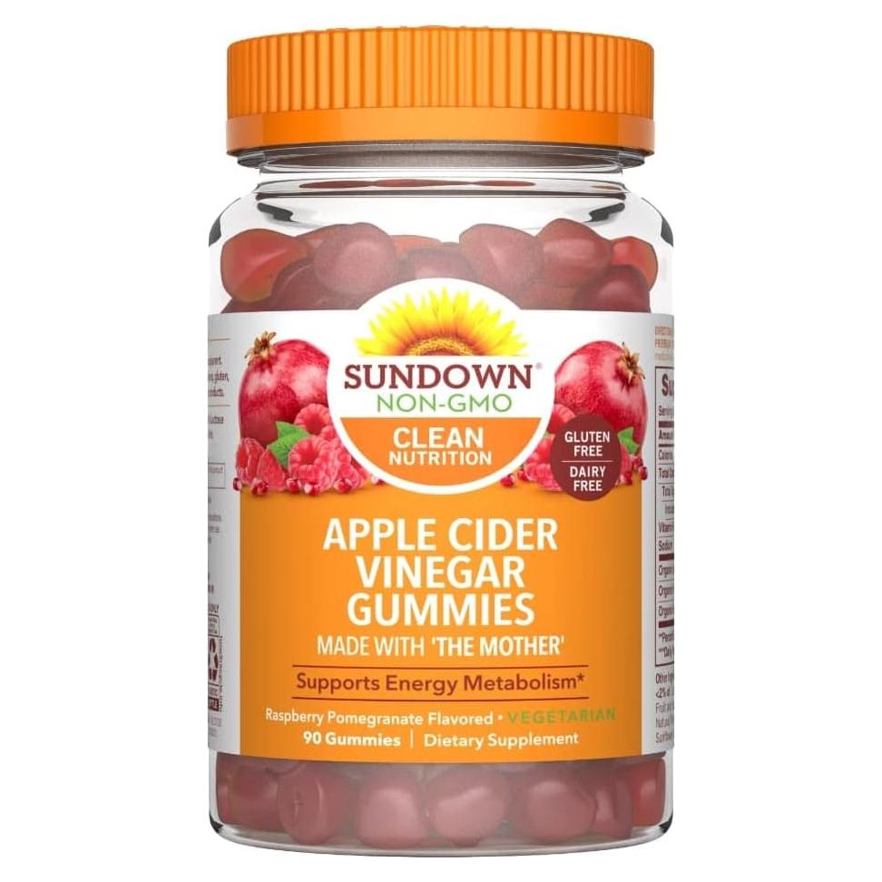 Gomitas de Vinagre de Sidra de Manzana Sundown 90 Ct - Sabor Frambuesa Granada