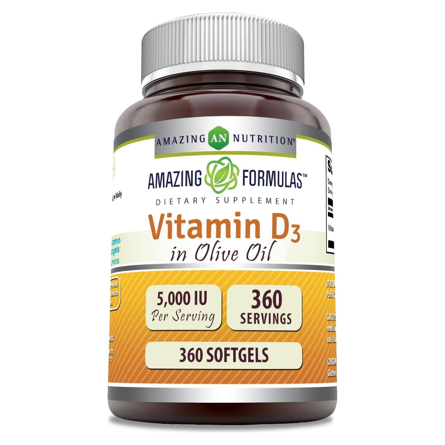 Suplemento de Vitamina D3 5000 UI Nutrición Asombrosa 360 Gelatinas