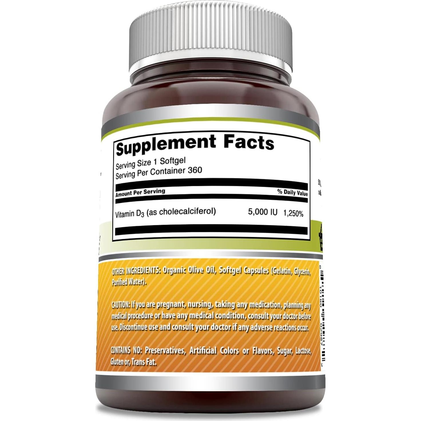 Suplemento de Vitamina D3 5000 UI Nutrición Asombrosa 360 Gelatinas