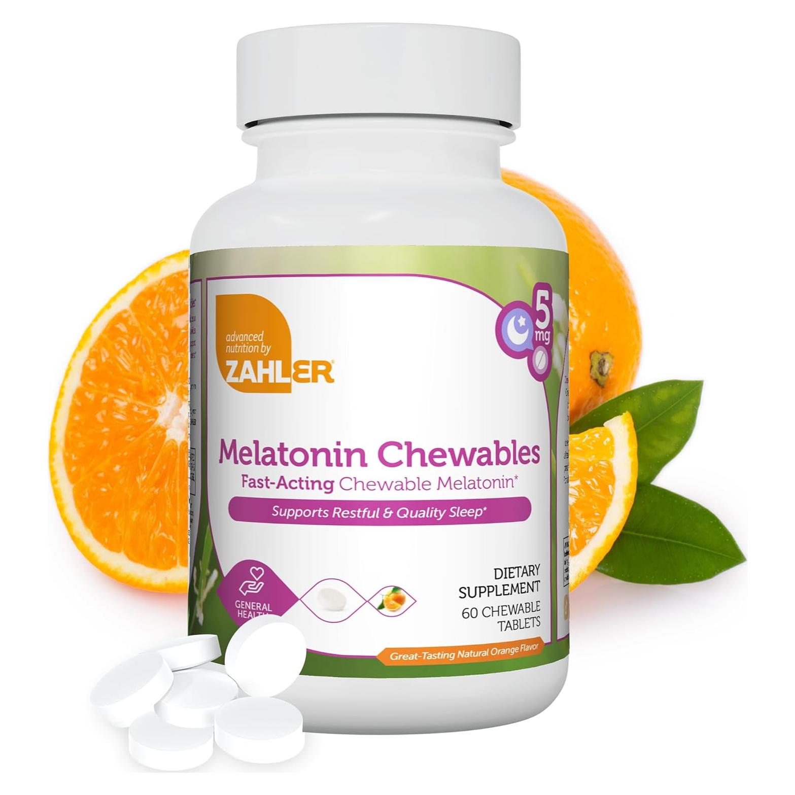 Tabletas Masticables de Melatonina Zahler 5mg Sabor Naranja - 60 Unidades