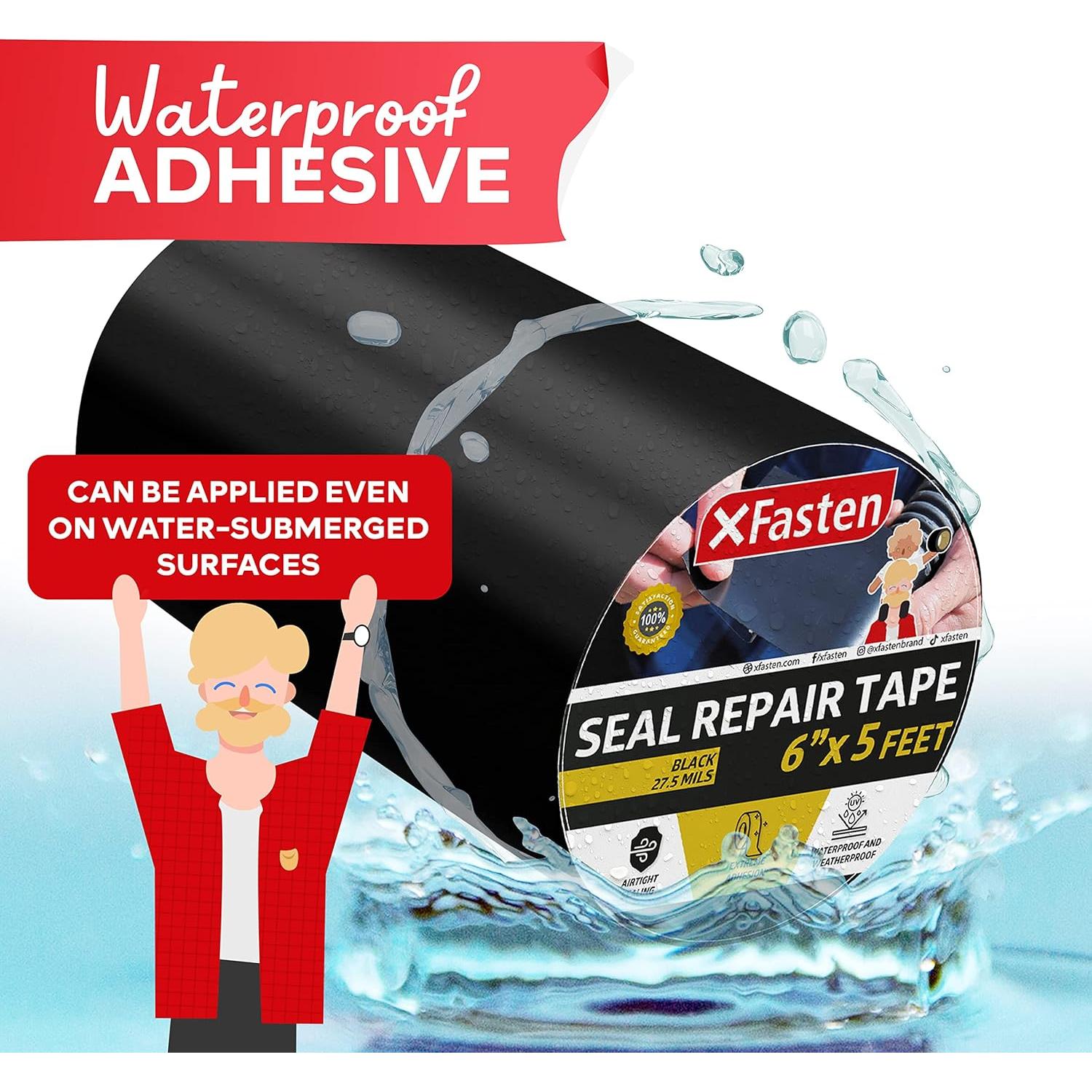 Cinta de Sello Impermeable XFasten 15.24 cm x 1.52 m Negra