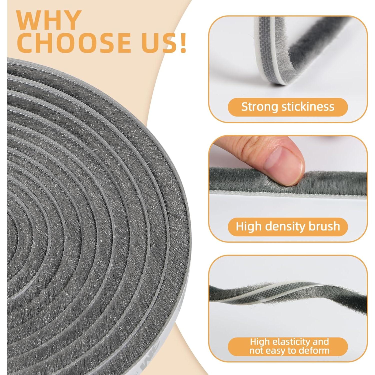 Sellador de Puerta FLYZZZ 15.24m Fieltro Gris 0.89cm Ancho