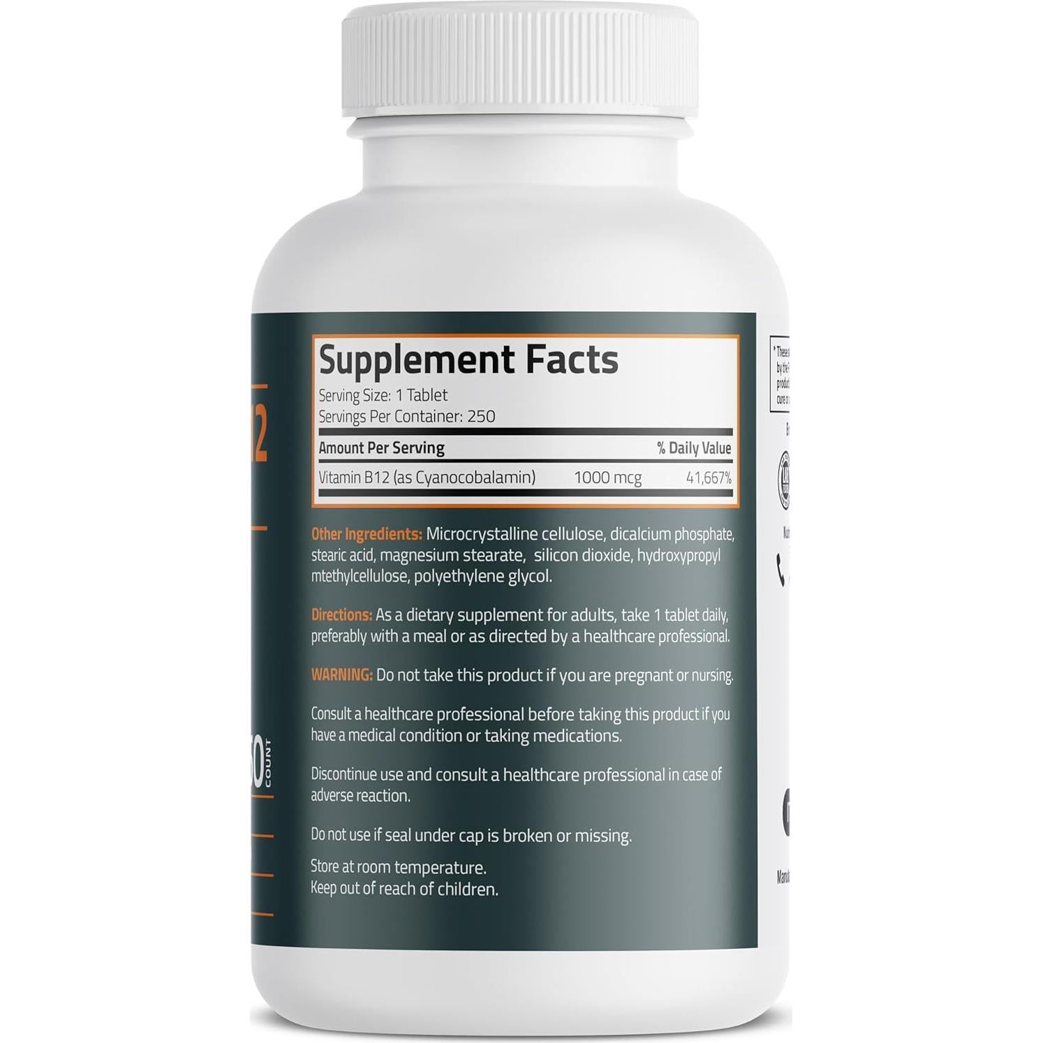 Vitamina B12 Bronson 1000mcg 250 Tabletas Vegetarianas