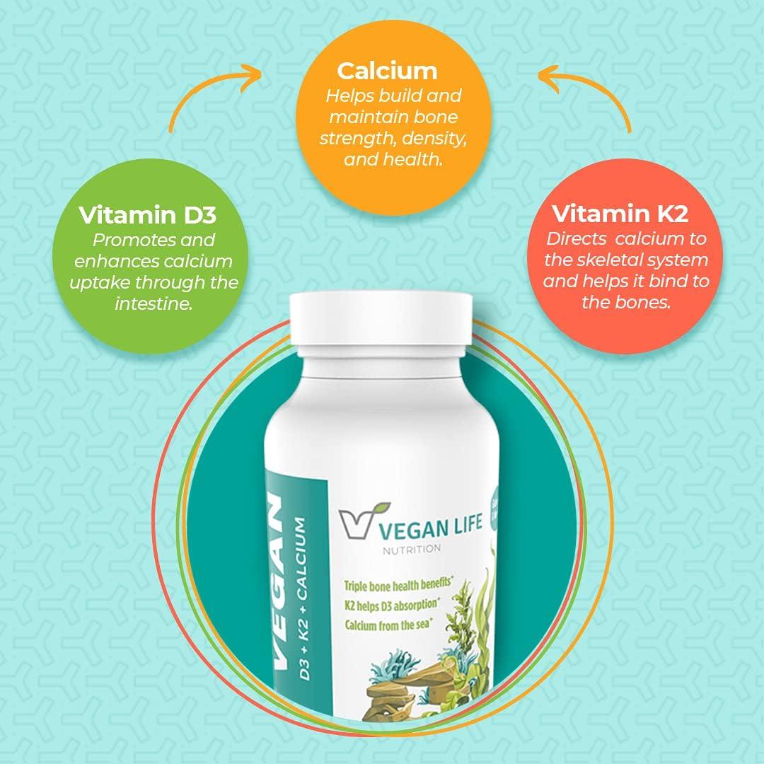 Suplemento de Vitamina D3, K2 y Calcio Vegan Life 60 Cápsulas