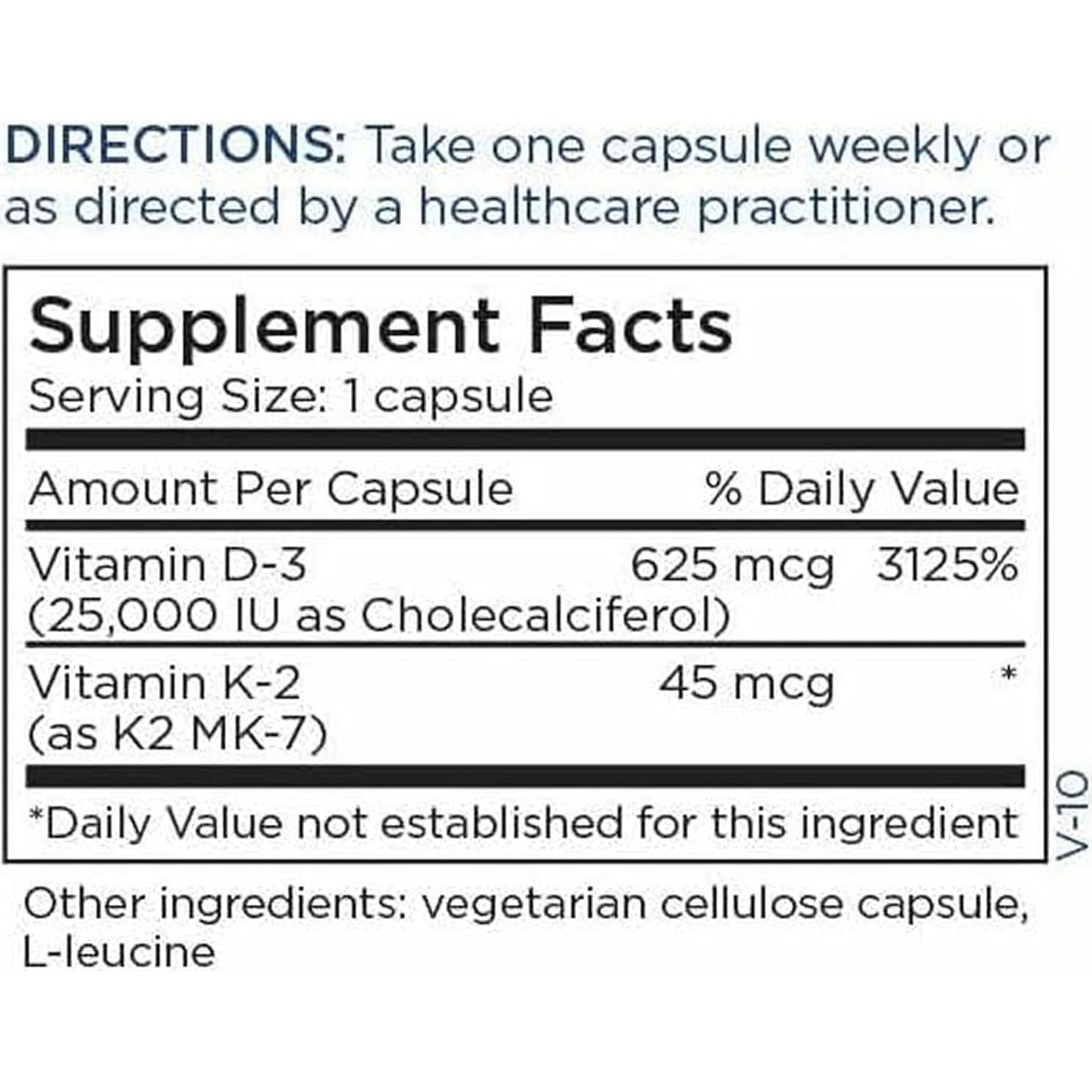 Suplemento de Vitamina D3 25000 UI y K2 MK-7 - 60 Cápsulas