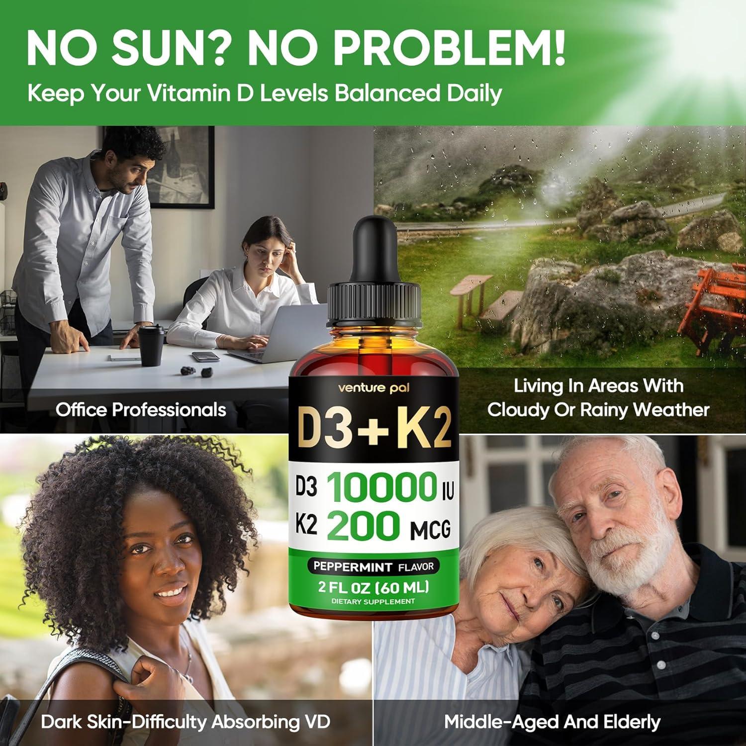 Vitamina D3 10000 UI y K2 200 mcg Venture Pal - 60 Días