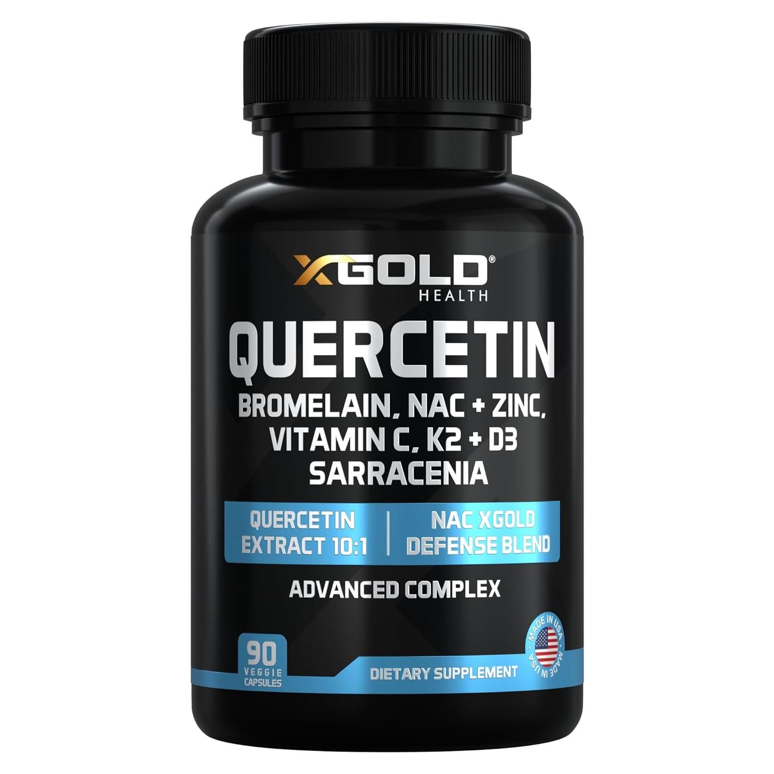 Suplemento Inmunológico X Gold Health - Quercetina 1000mg, NAC, Zinc, Vitamina D3+K2, Cúrcuma