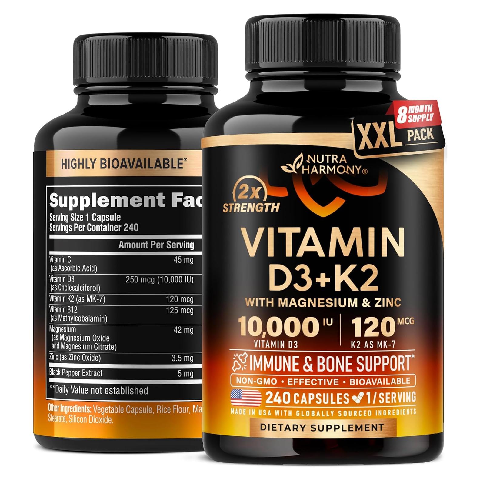 Vitamina D3 K2 Nutra Harmony 240 Cápsulas 10000 UI MK-7