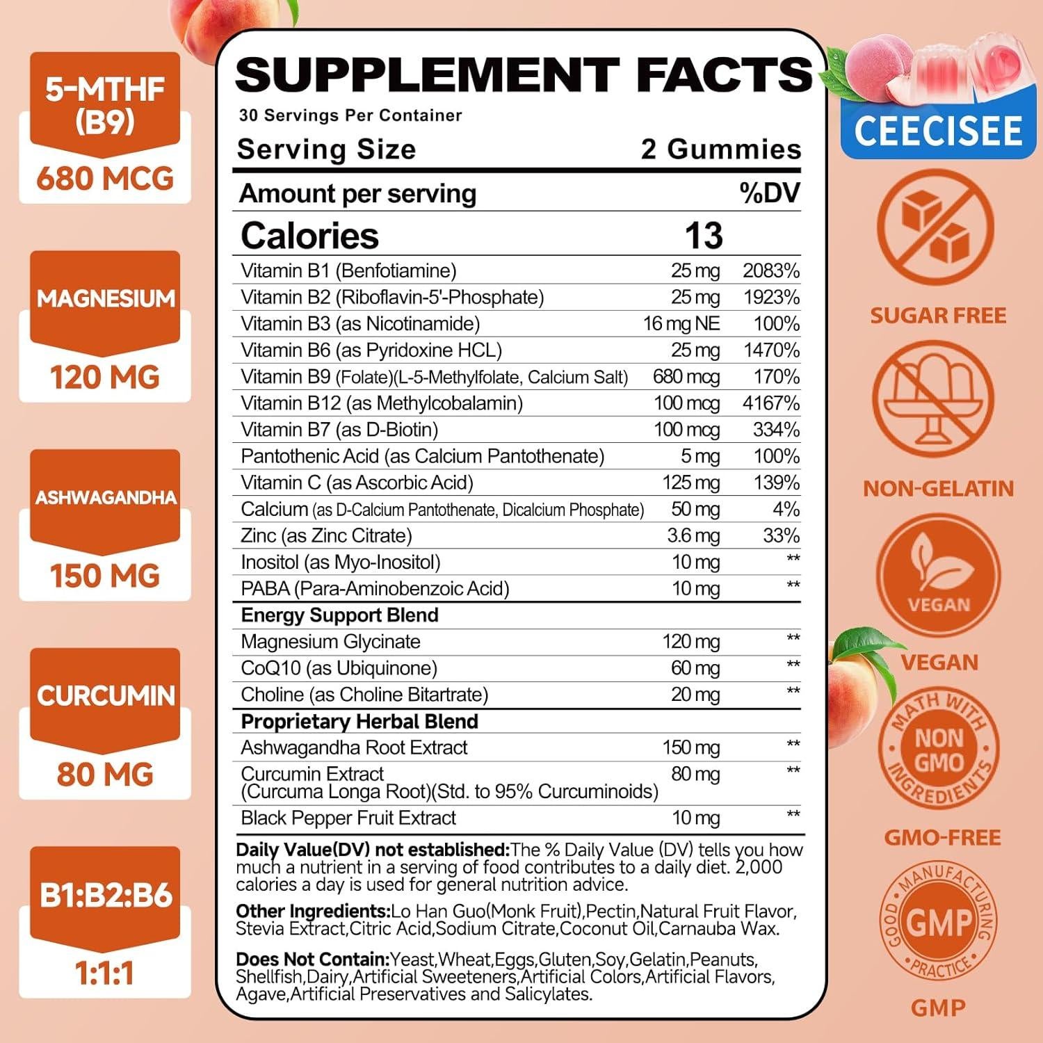 Gomas Vitaminas B Metiladas Ceecisee 60 Unidades Durazno