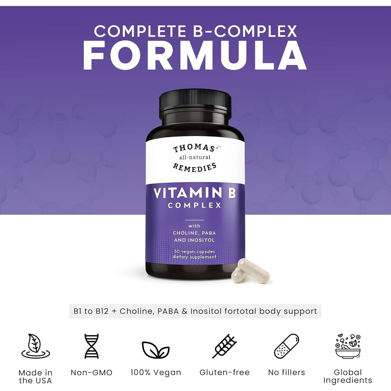 Complejo de Vitaminas B Thomas 60 Cápsulas Veganas Energía y Bienestar