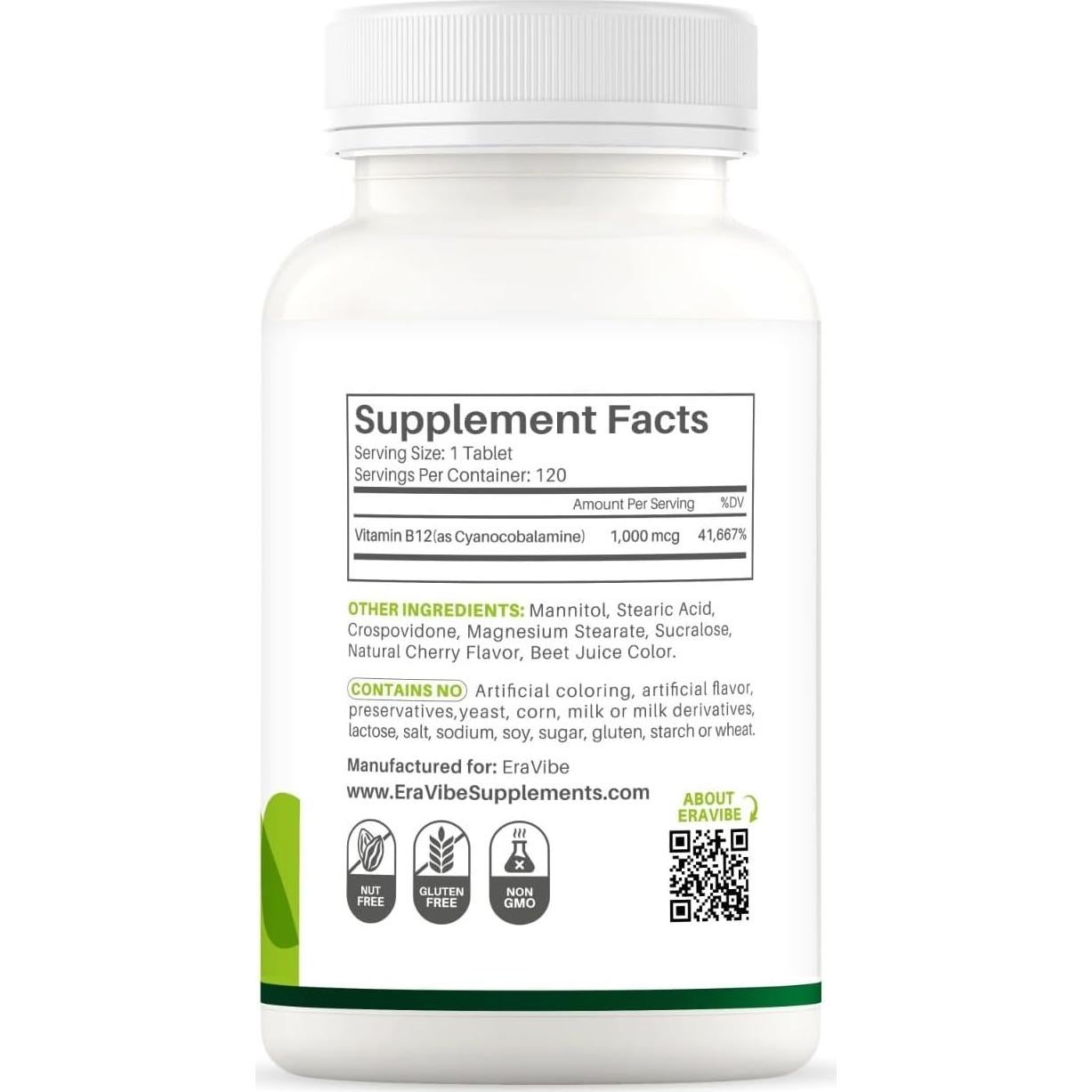 Vitamina B12 Sublingual 1000 mcg Eravibe 120 Tabletas Cereza