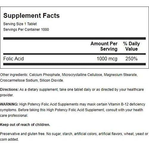 Ácido Fólico 1000 mcg Mezcla de la Naturaleza 1000 Tabletas