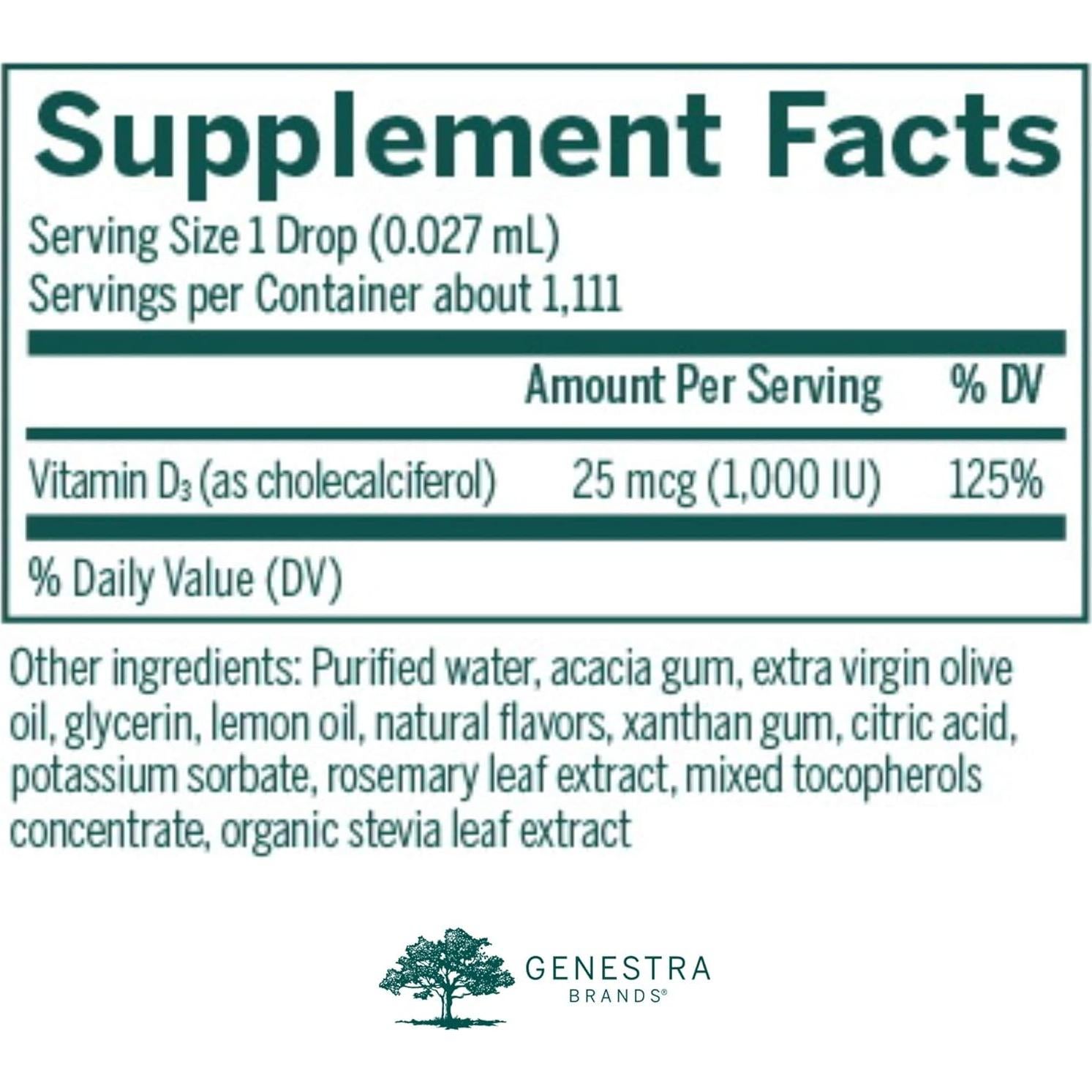 Suplemento Líquido de Vitamina D Genestra 1000 UI 29.57 ml