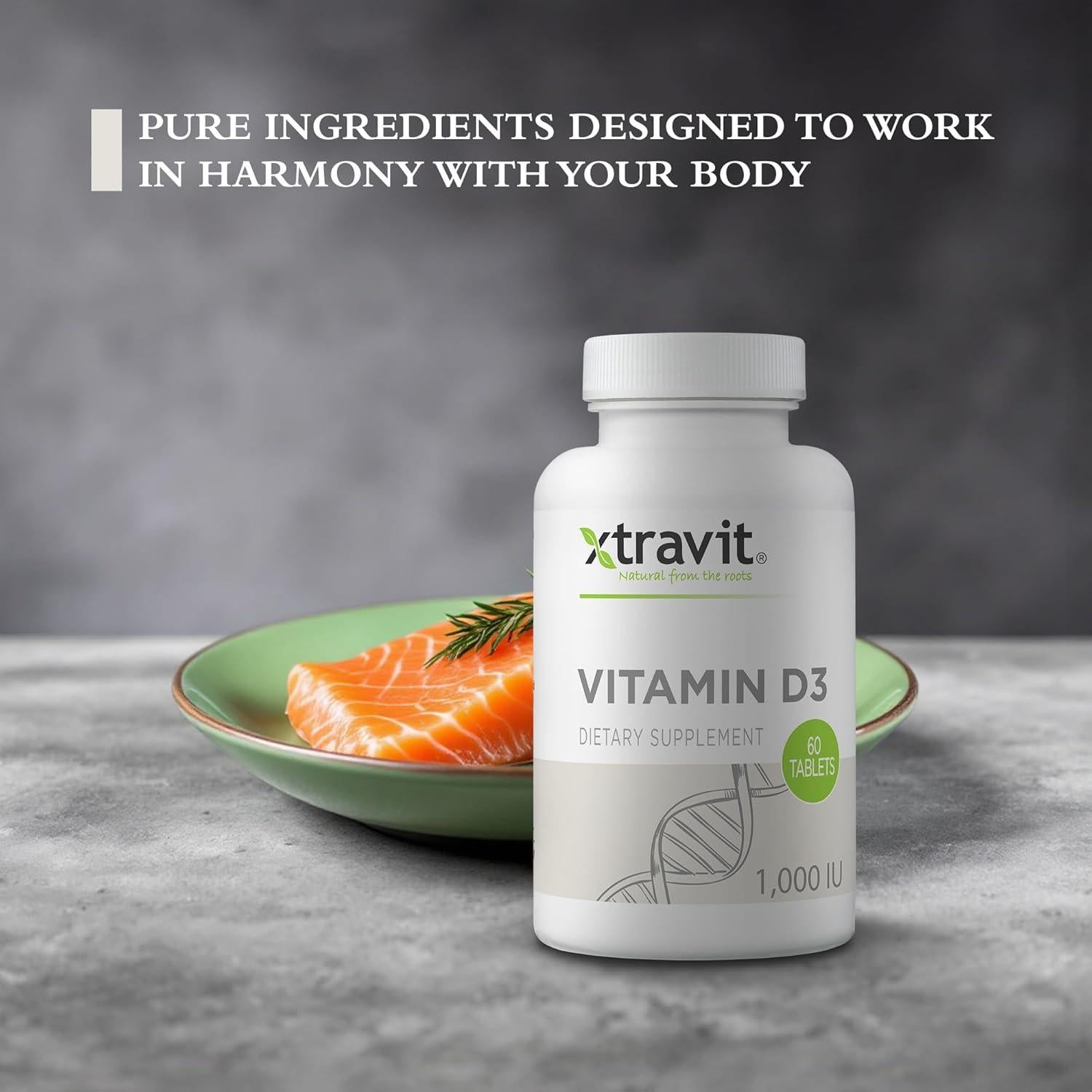 Suplemento de Vitamina D3 Xtravit 1000UI Vegano 60 Tabletas