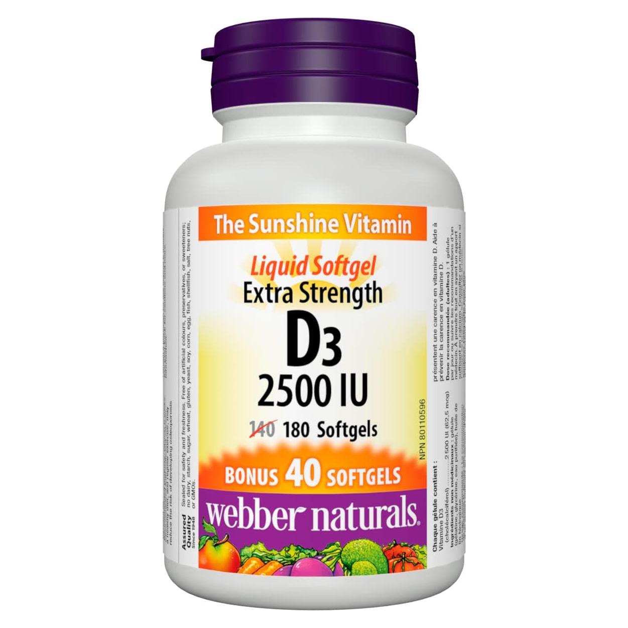 Vitamina D3 2500 UI Webber Naturals 180 Gelatinas Blandas