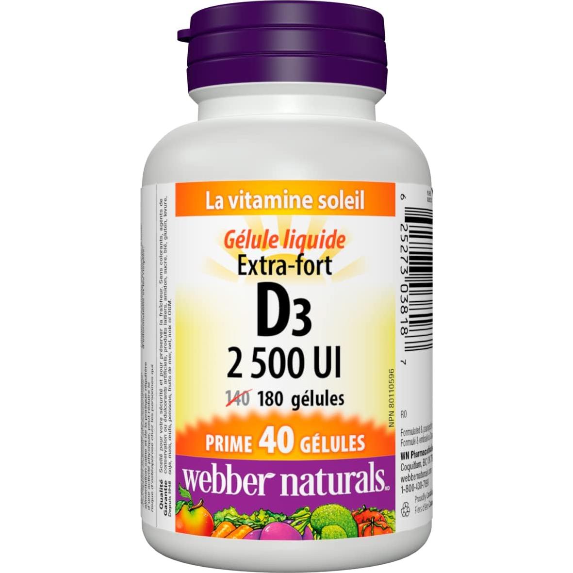 Vitamina D3 2500 UI Webber Naturals 180 Gelatinas Blandas