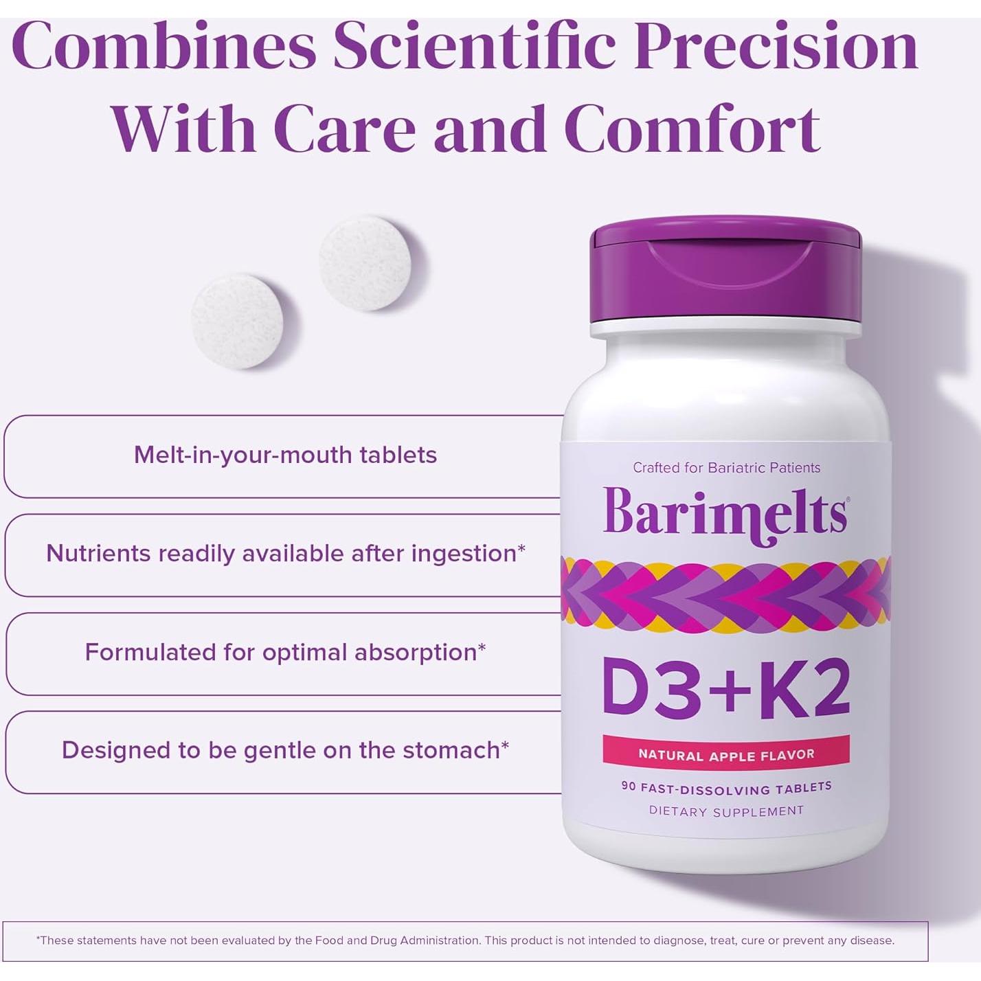 Barimelts D3 + K2 Rápida Disolución 90 Tabletas Sabor Manzana