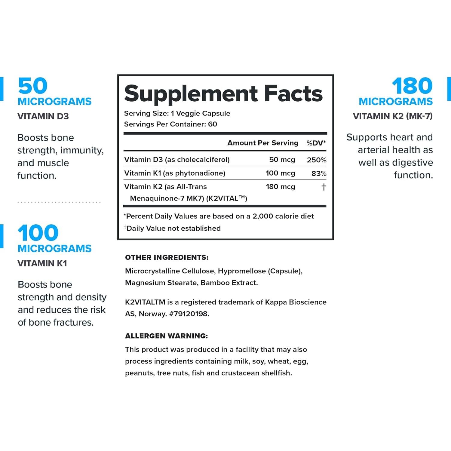Suplemento Vitamina D3 K2 Legion - Salud Ósea y Cardiovascular