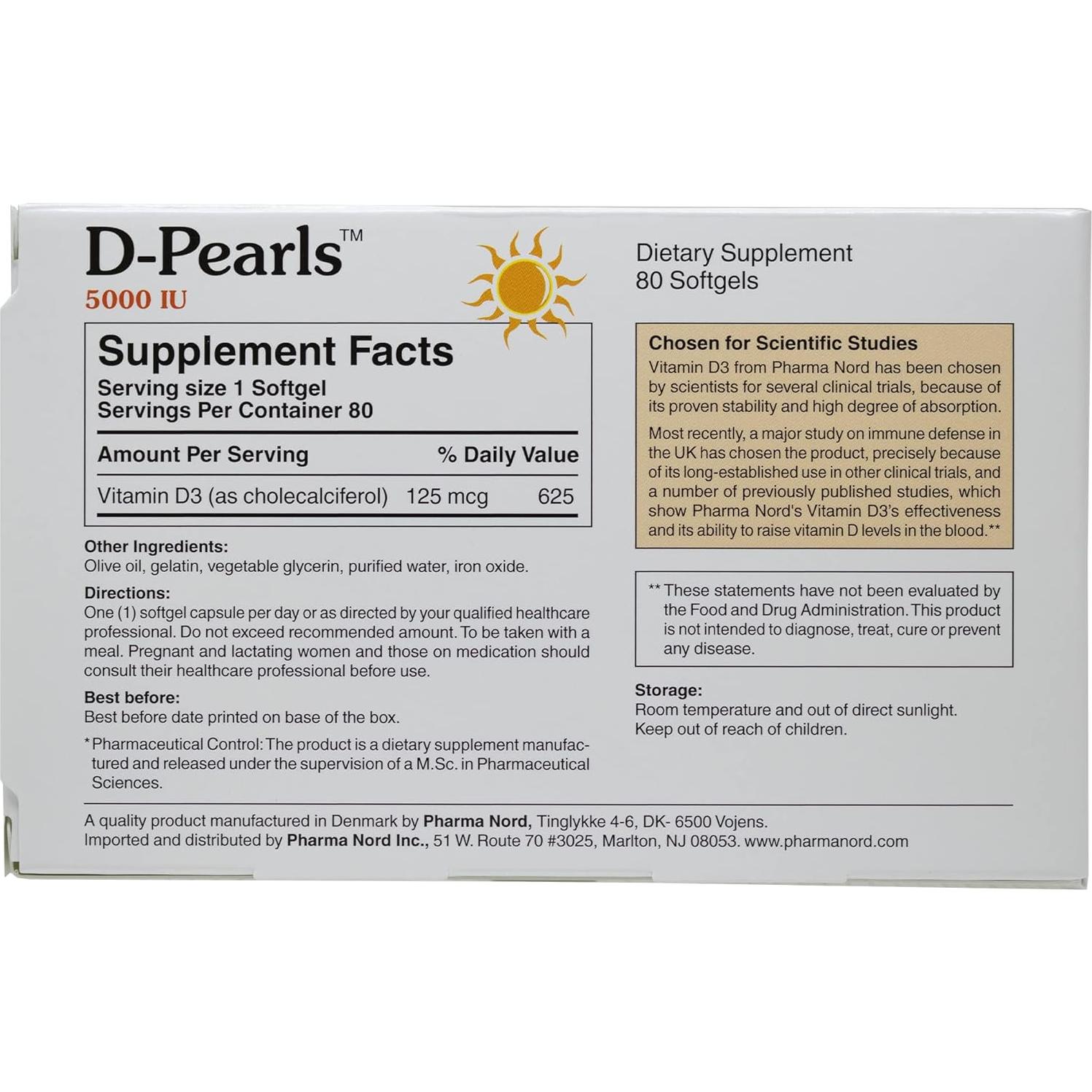 D-Pearls Vitamina D3 5000 UI Pharma Nord - 80 Cápsulas Blandas