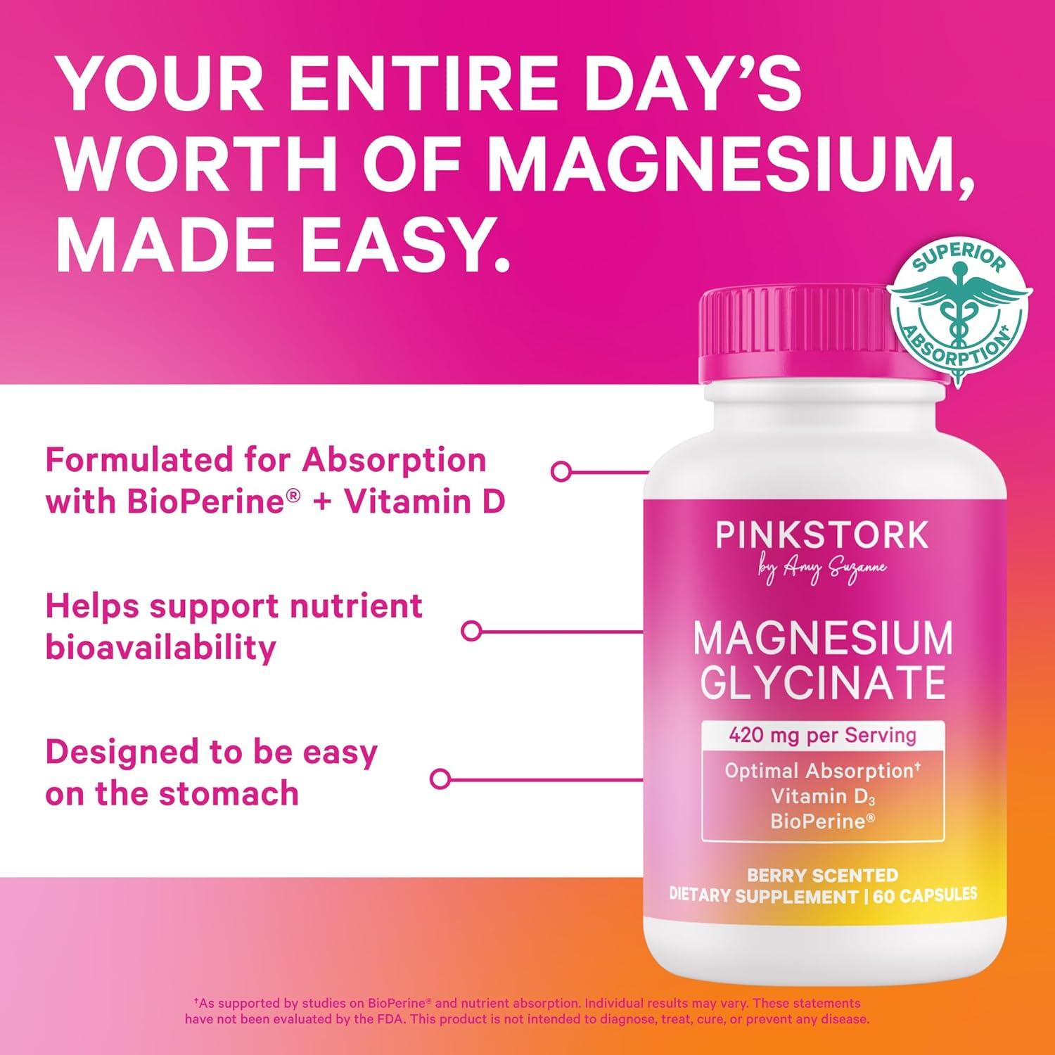 Suplemento de Magnesio Glycinate Pink Stork 60 Cápsulas con Vitamina D