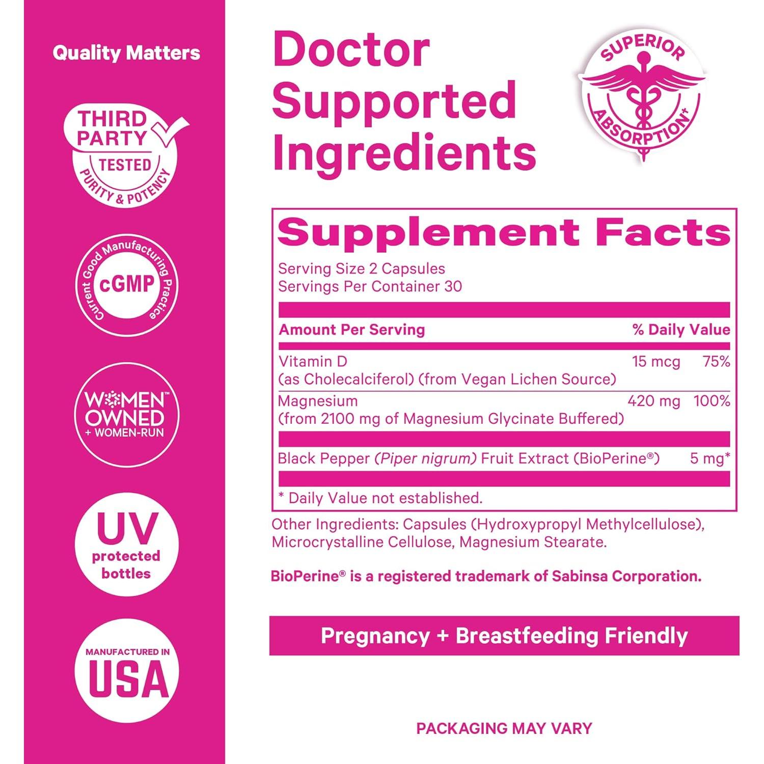 Suplemento de Magnesio Glycinate Pink Stork 60 Cápsulas con Vitamina D