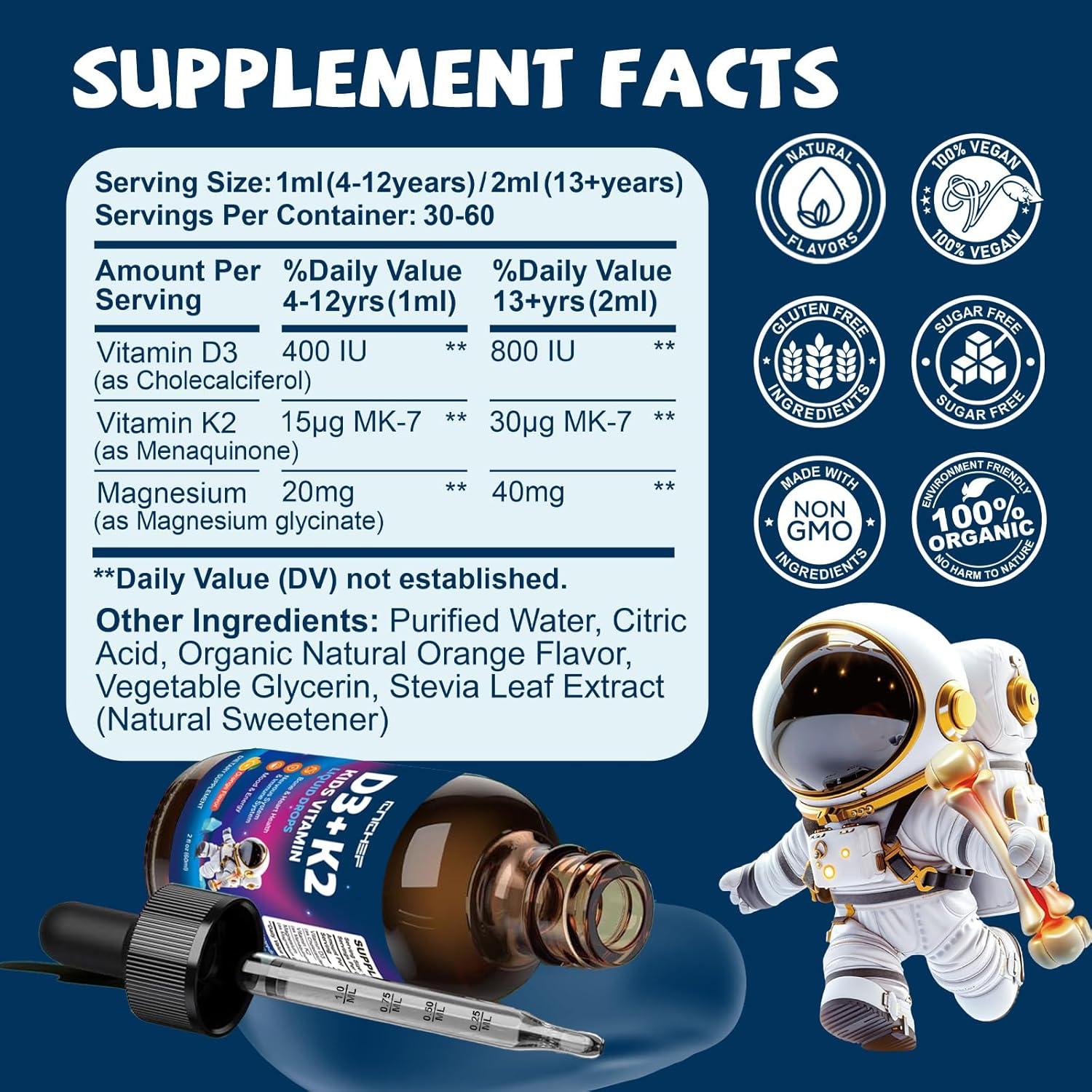 Gotas de Vitamina D3 K2 para Niños CNCHEF 60 ml Naranja