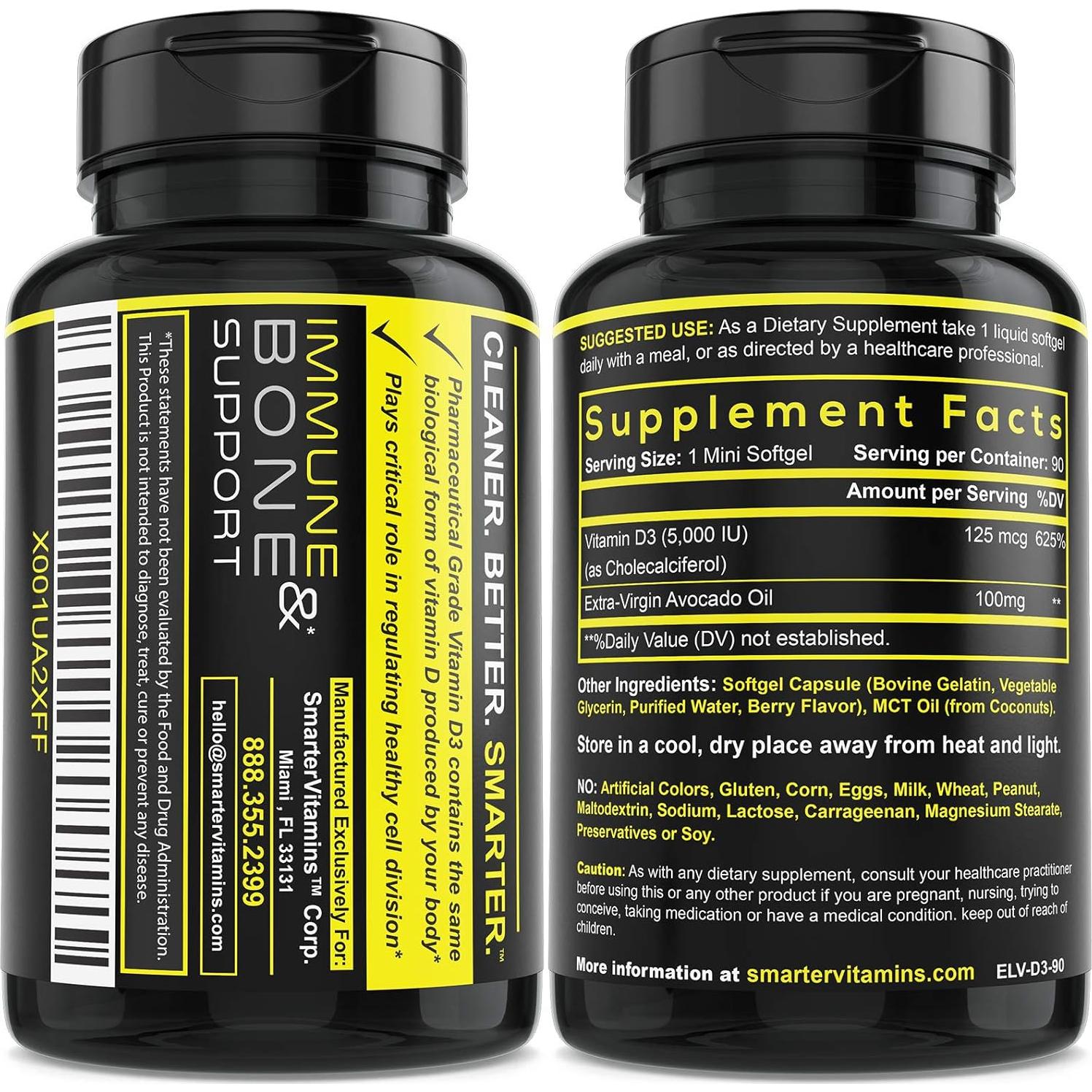 Vitamina D3 5000 UI Smarter en Aceite de Aguacate 90 Mini Gelatinas