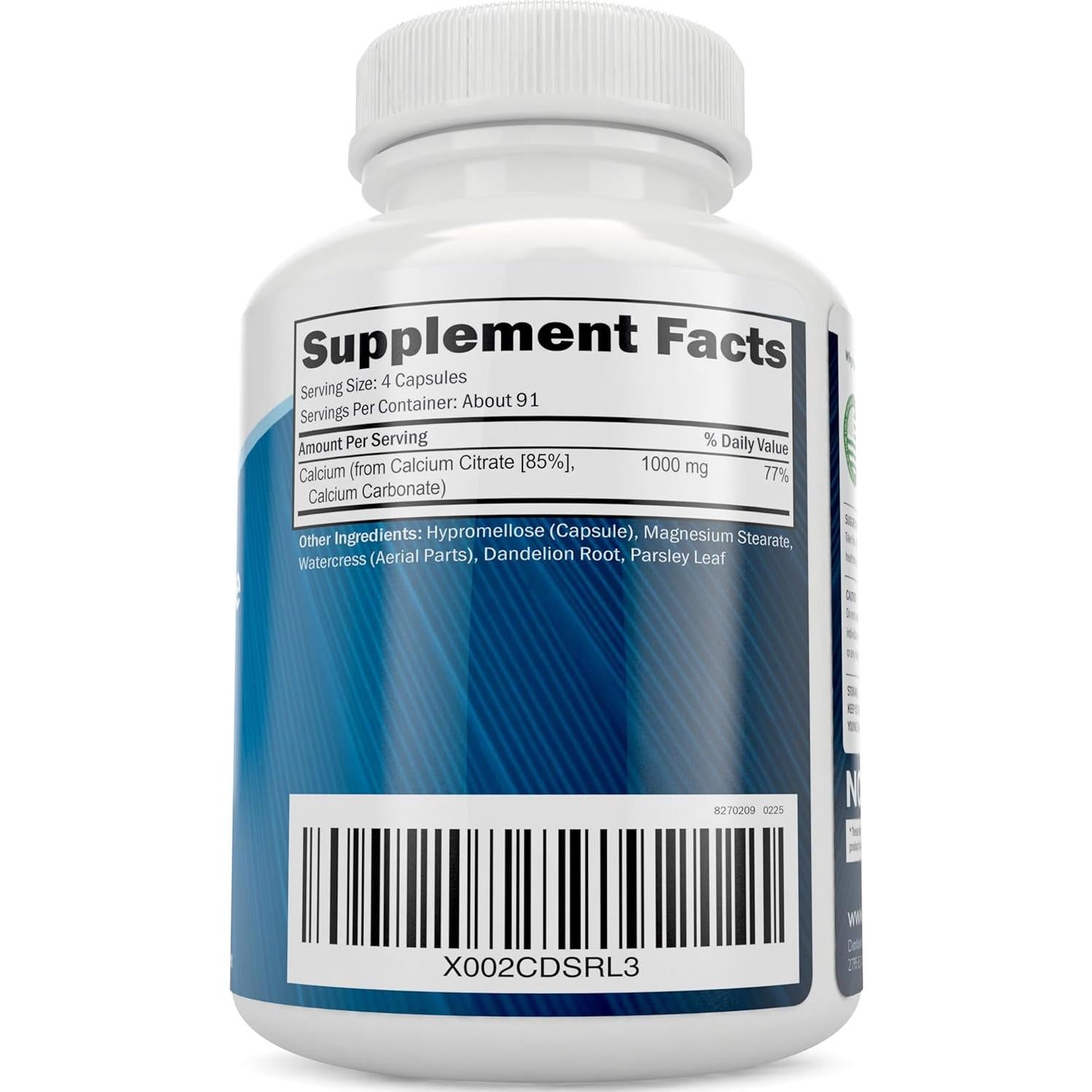 Citrato de Calcio 1000mg Purely Holistic - 365 Cápsulas Veganas