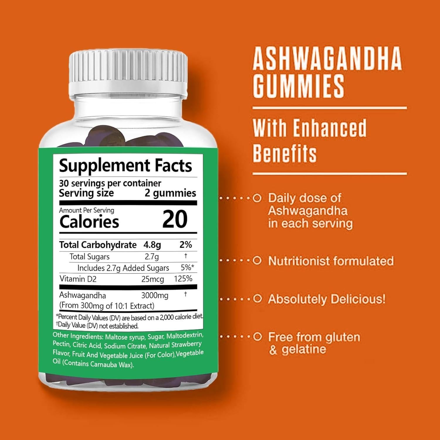 Gomitas de Ashwagandha 3000mg Suiyilary - 60 Unidades Sabor Fresa