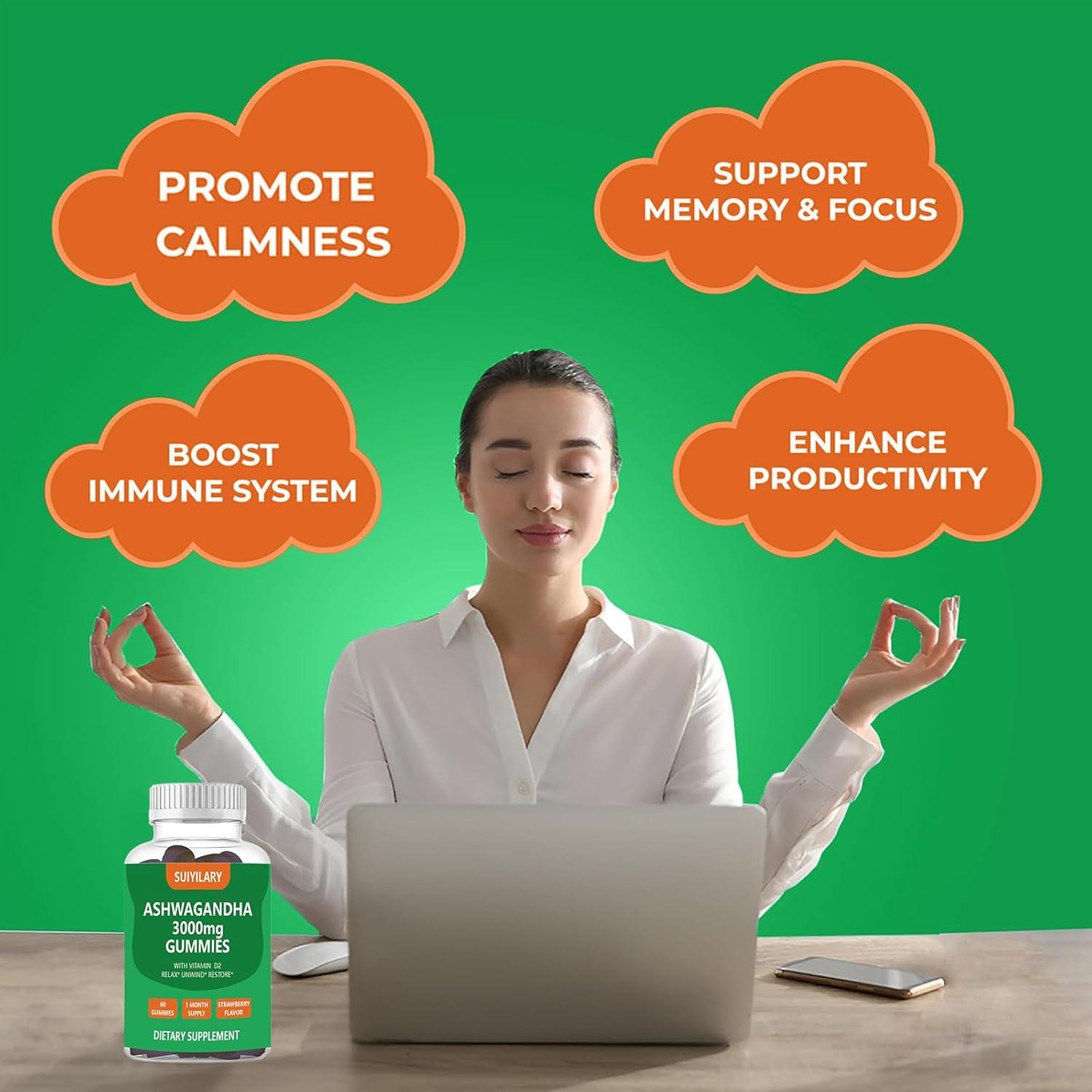 Gomitas de Ashwagandha 3000mg Suiyilary - 60 Unidades Sabor Fresa