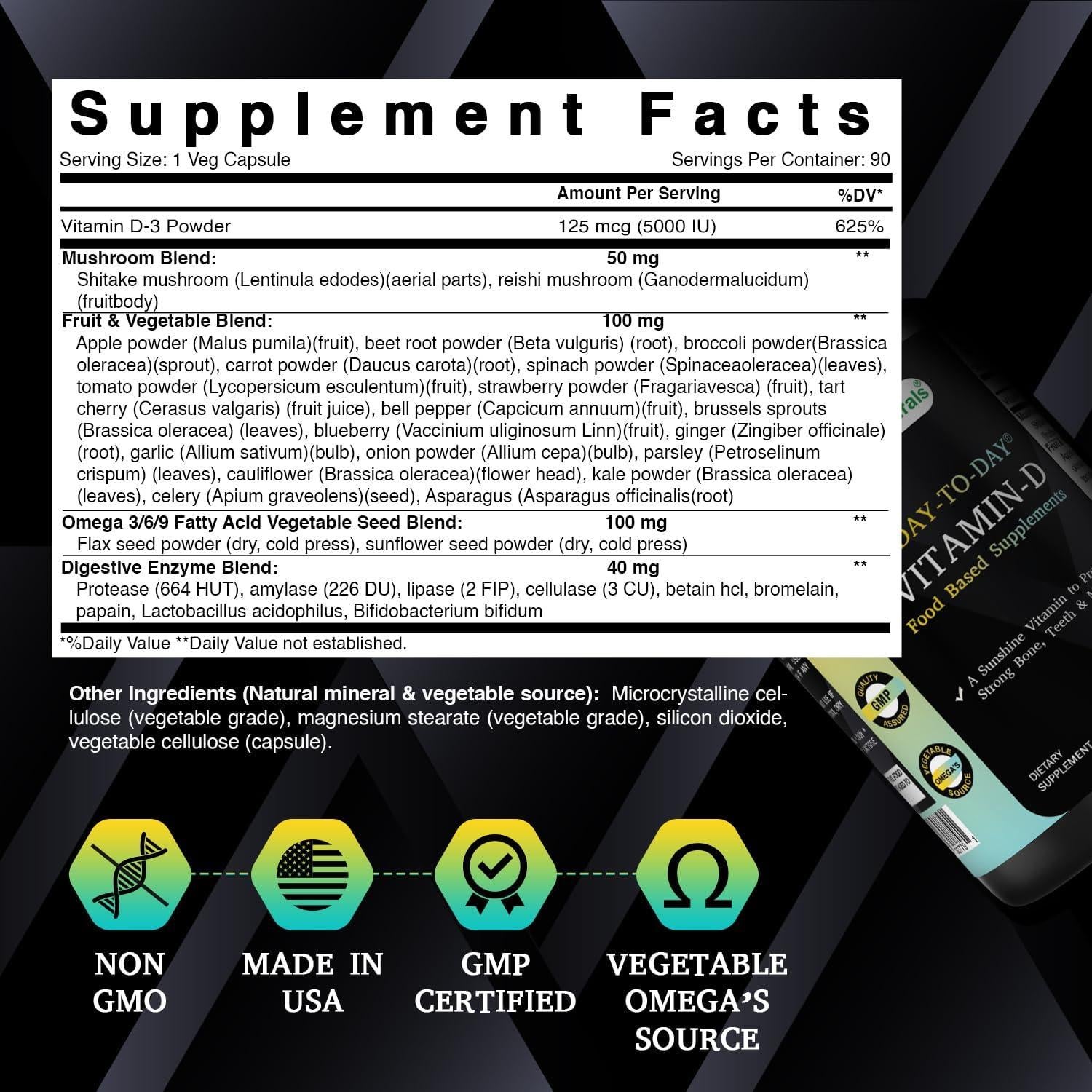 Vitamina D3 5000 UI Mejores Naturales 90 Cápsulas Veganas