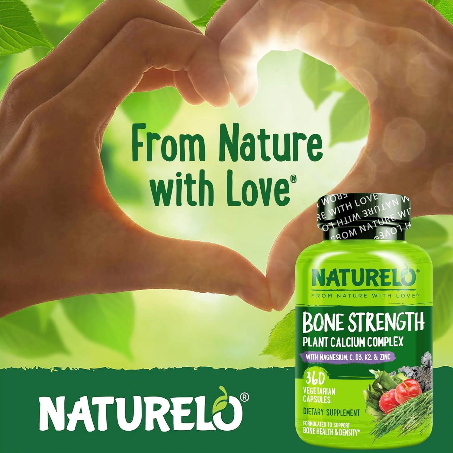 Suplemento de Calcio NATURELO 600mg con Vitamina D3 y K2 - 360 Cápsulas Vegetarianas