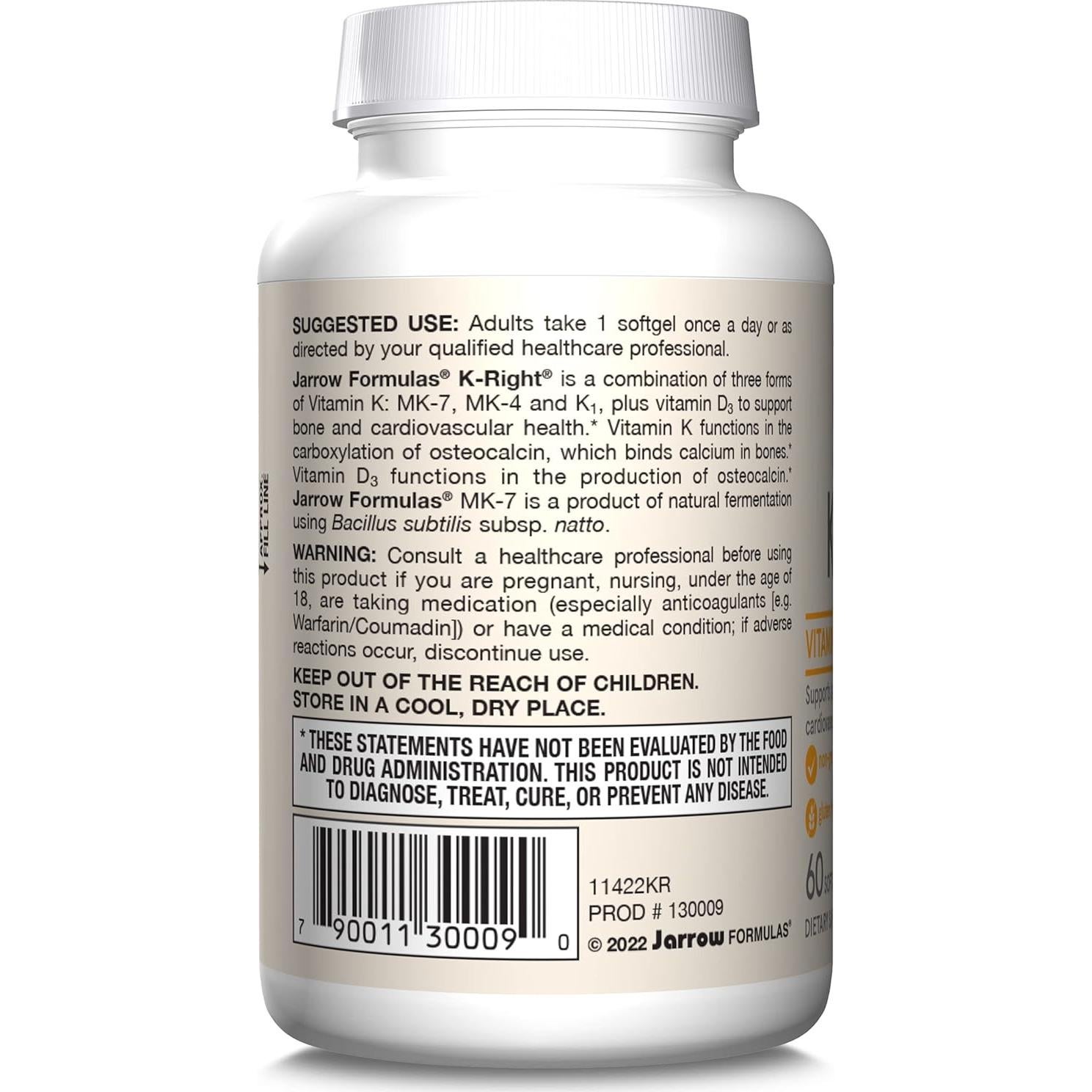 Suplemento de Vitamina K Jarrow Formulas K-Right 60 Cápsulas