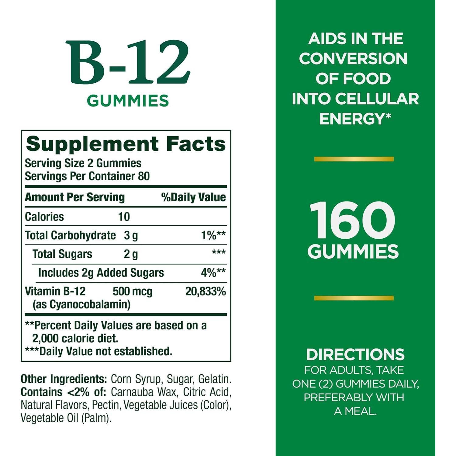 Gomitas de Vitamina B12 Nature's Bounty 500mcg 160 Conteo